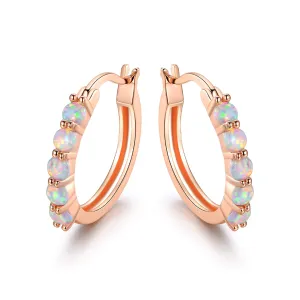 18K Rose Gold Plated Opal Hoop Earrings