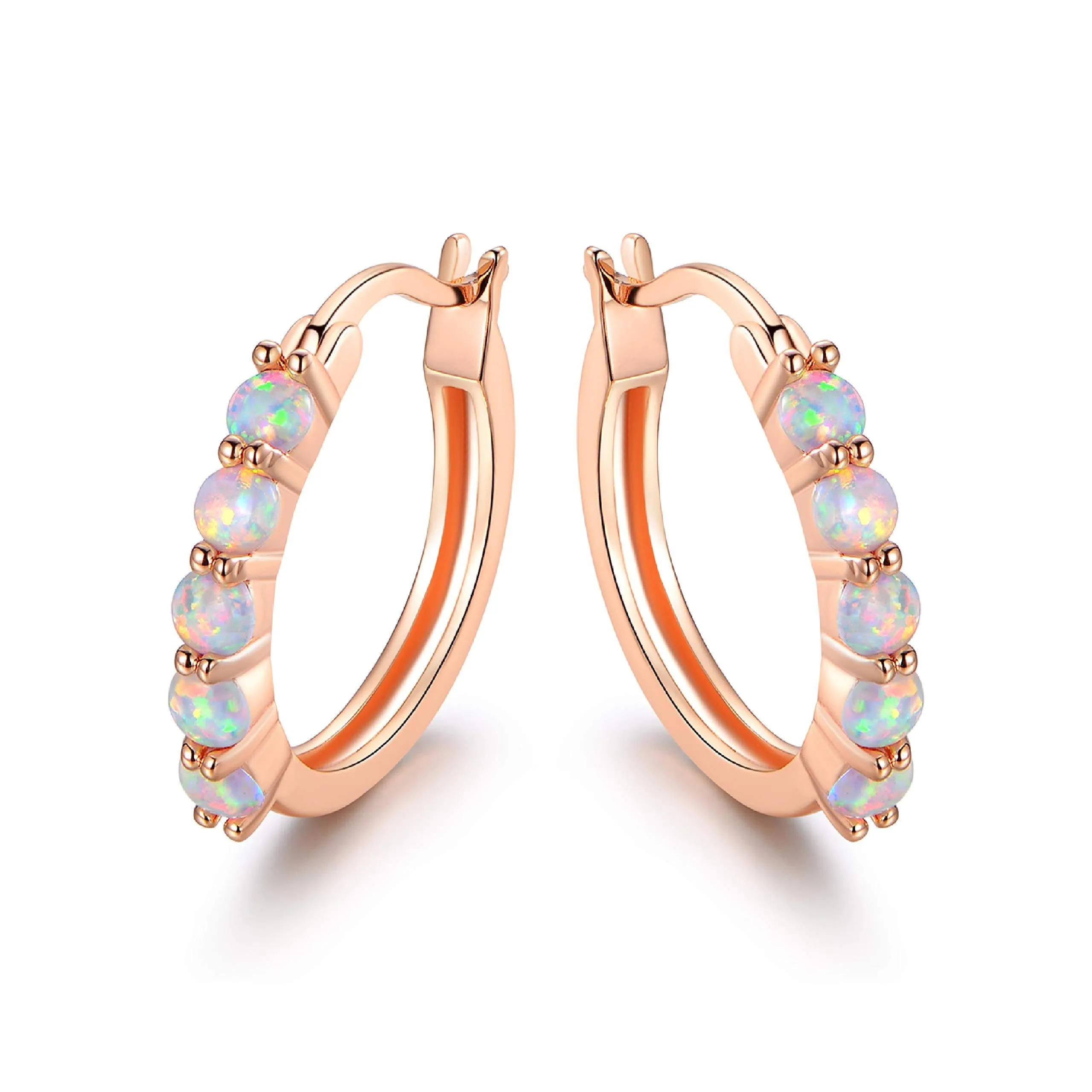 18K Rose Gold Plated Opal Hoop Earrings