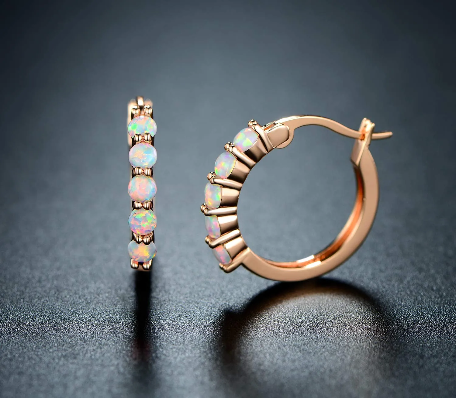 18K Rose Gold Plated Opal Hoop Earrings