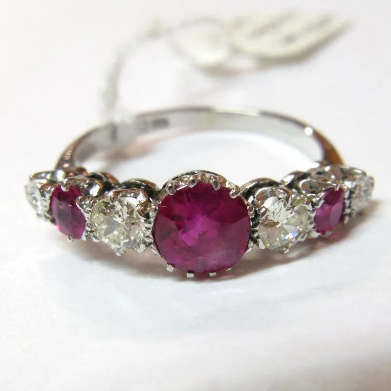 1950s 18ct White Gold, Ruby & Diamond Five Stone Ring