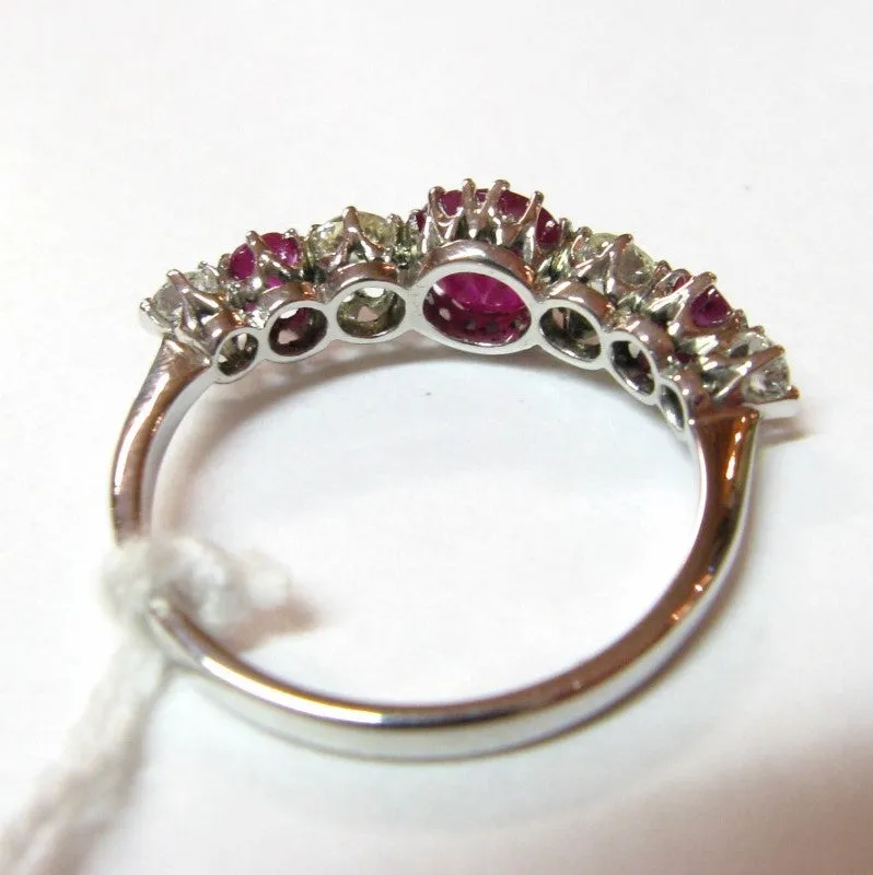 1950s 18ct White Gold, Ruby & Diamond Five Stone Ring