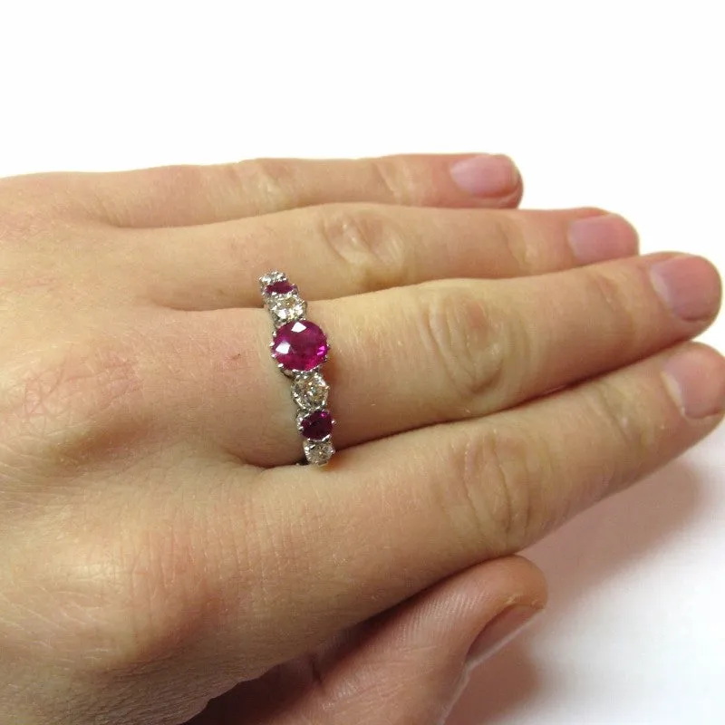 1950s 18ct White Gold, Ruby & Diamond Five Stone Ring