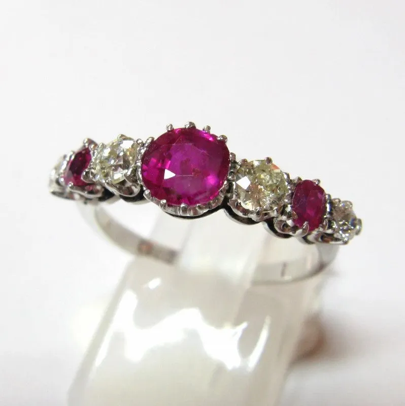 1950s 18ct White Gold, Ruby & Diamond Five Stone Ring