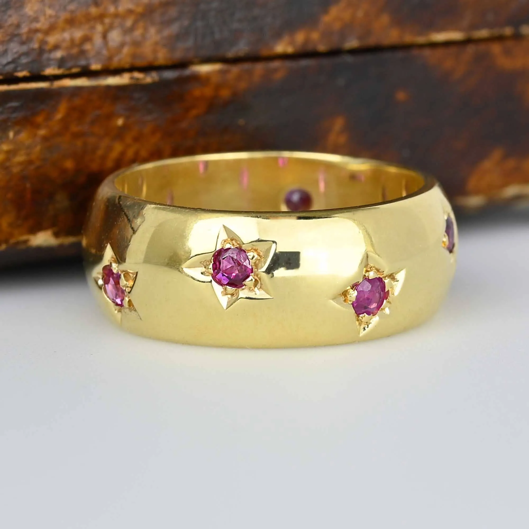 2nd Payment Vintage Heavy 14K Gold Star Ruby Eternity Ring Band