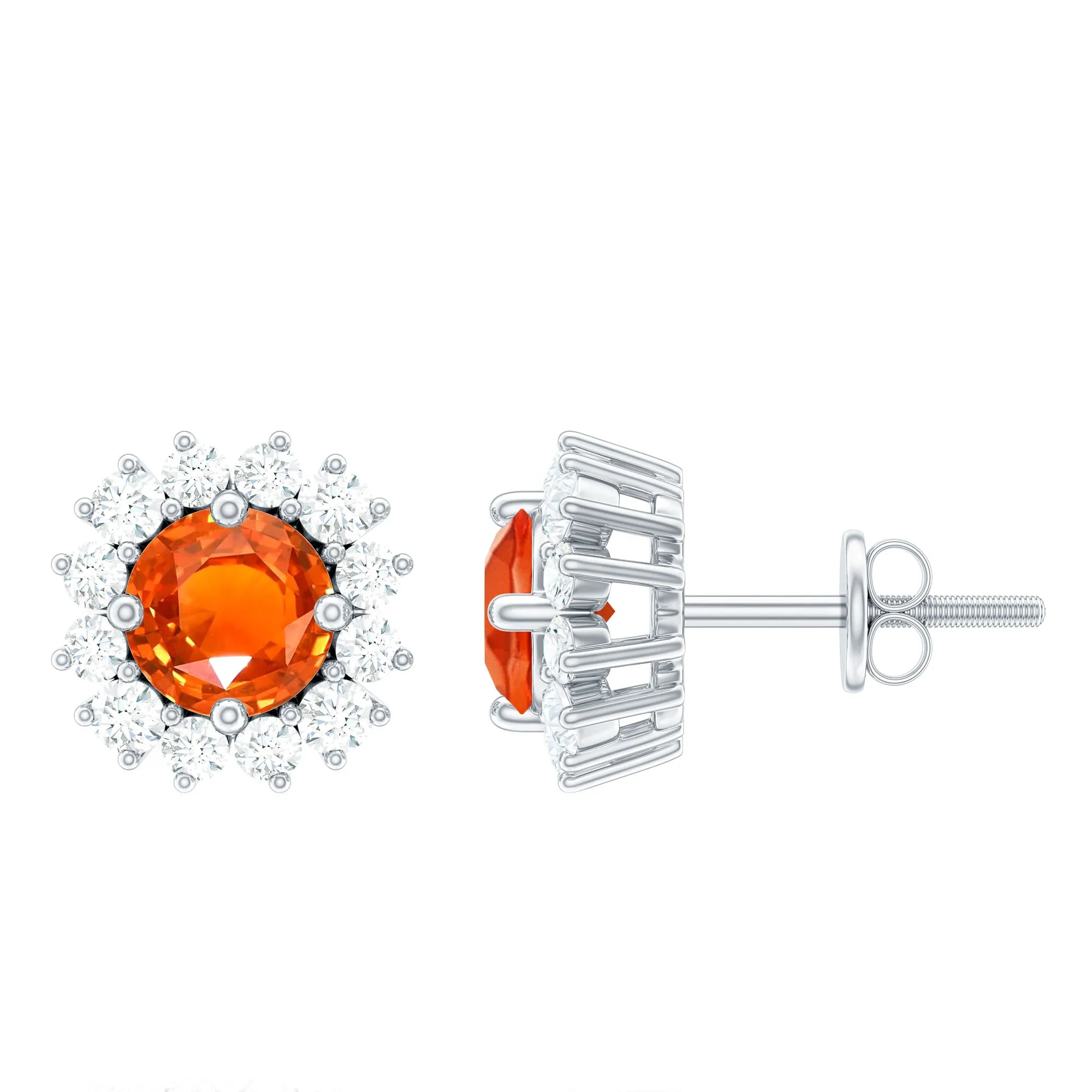 3/4 CT Fire Opal and Diamond Halo Stud Earrings