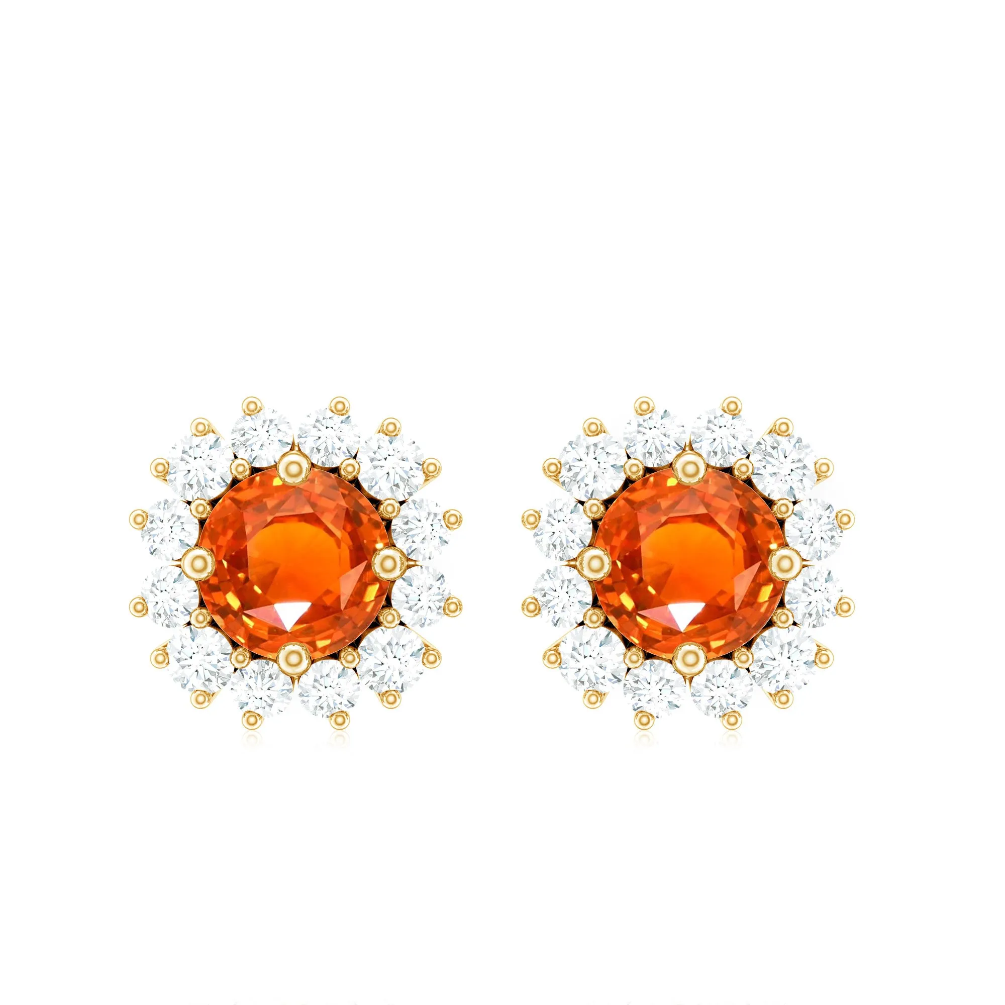 3/4 CT Fire Opal and Diamond Halo Stud Earrings