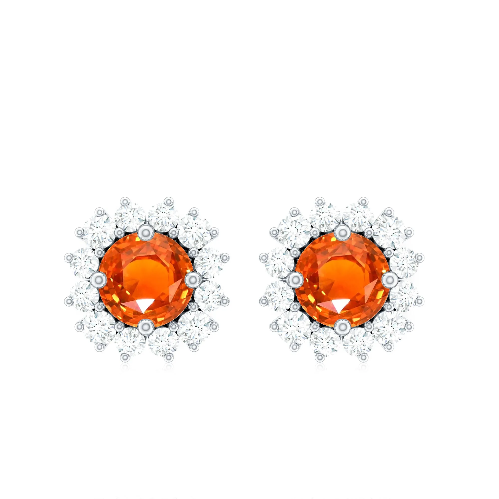 3/4 CT Fire Opal and Diamond Halo Stud Earrings