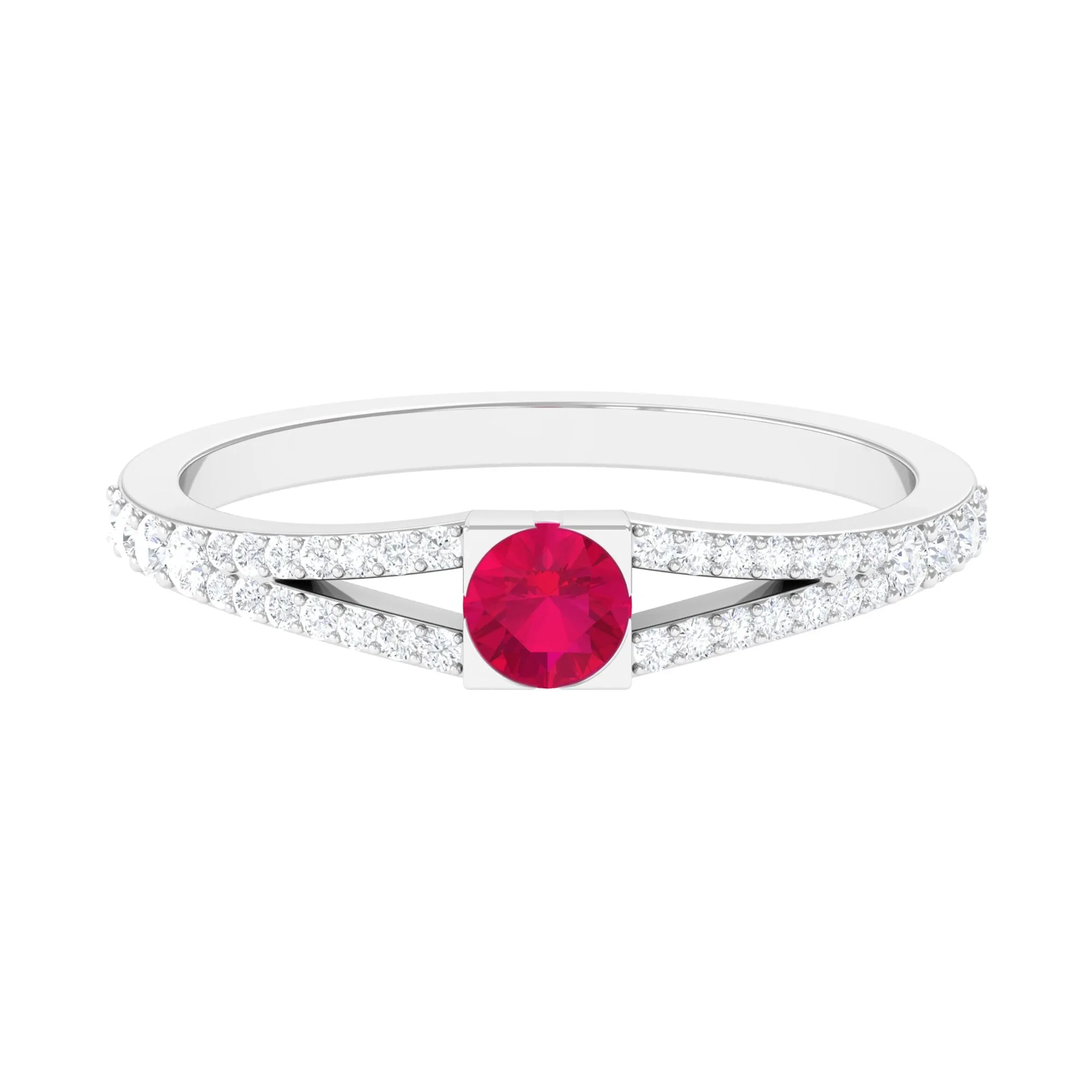 3/4 CT Minimal Ruby and Diamond Split Shank Promise Ring