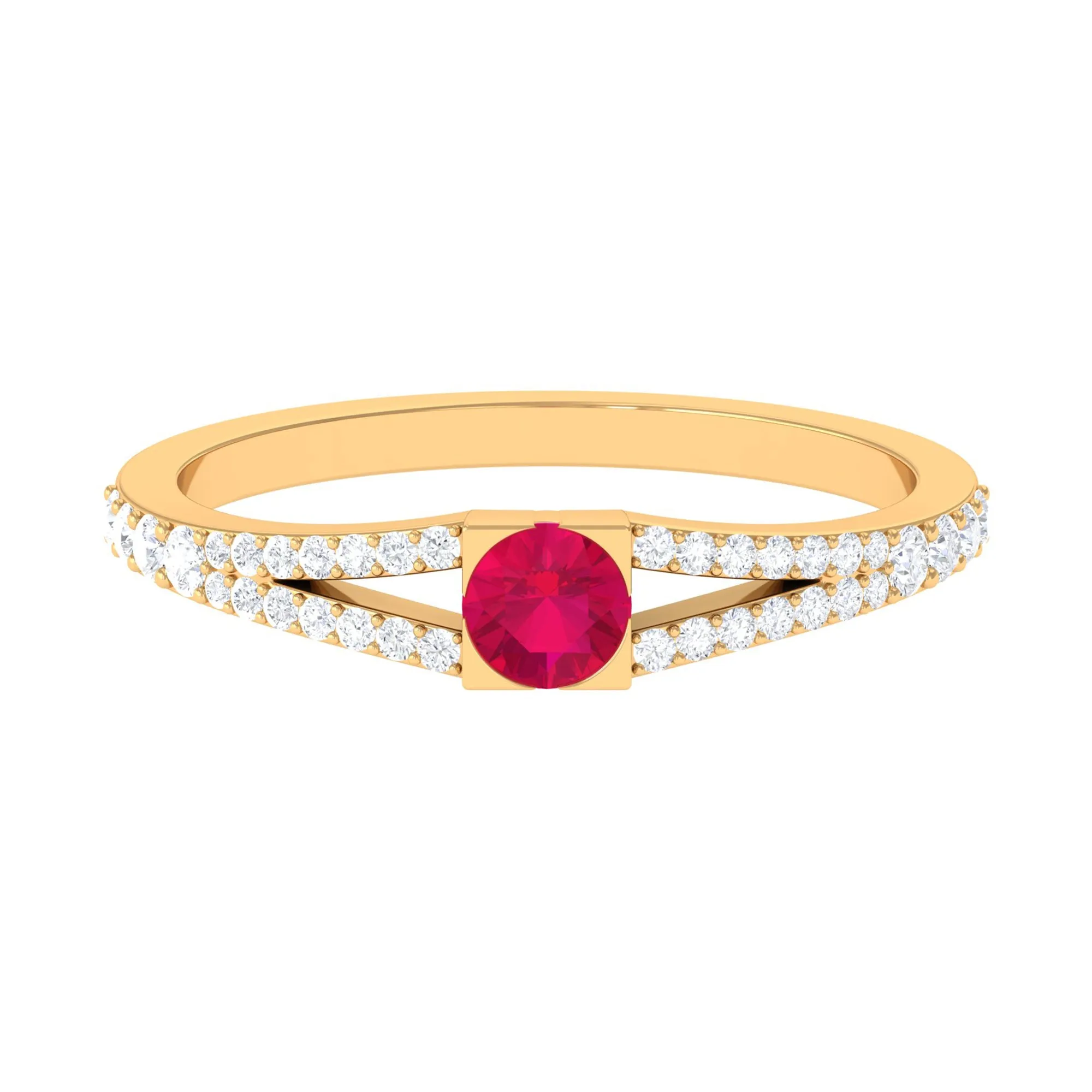 3/4 CT Minimal Ruby and Diamond Split Shank Promise Ring