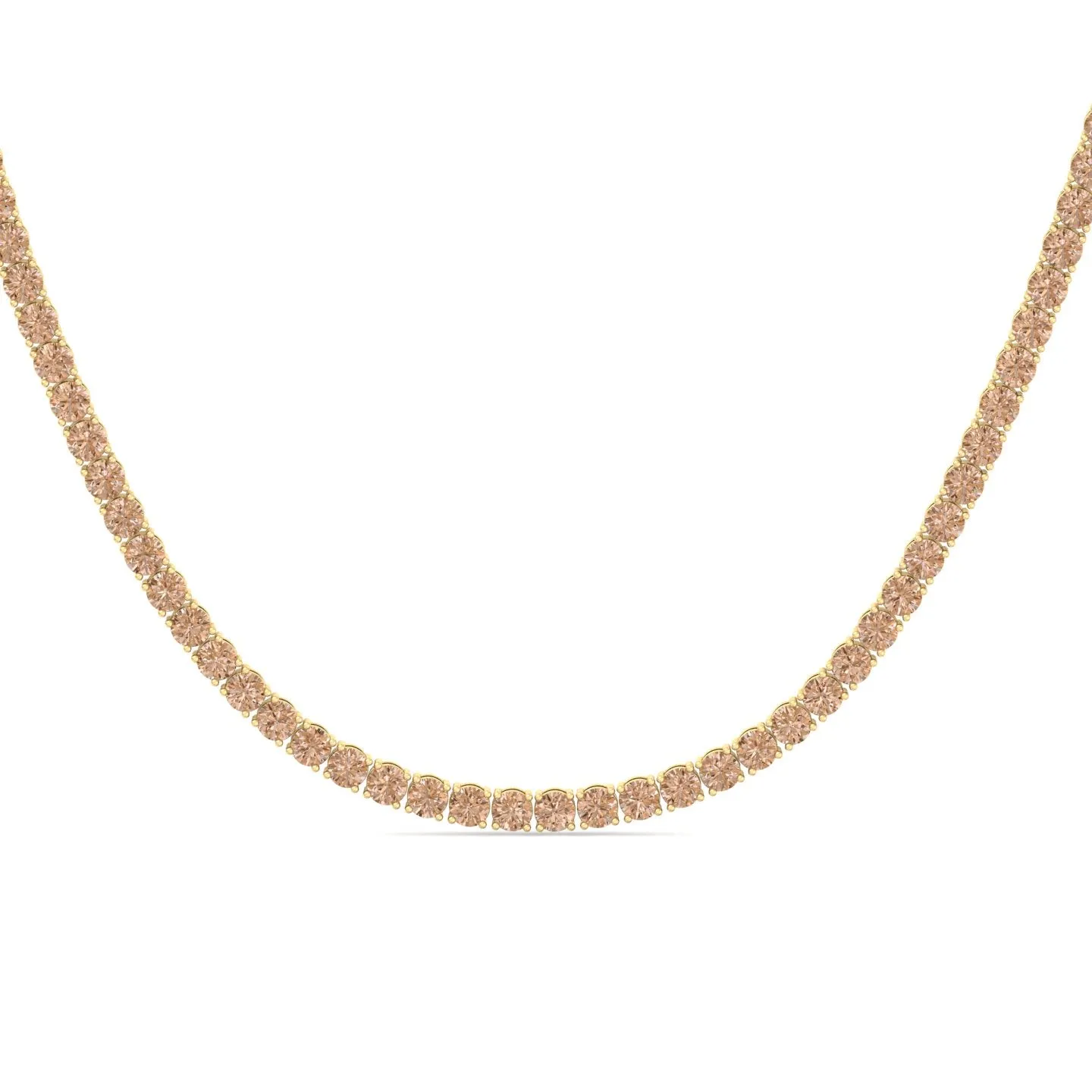 4 Prong Champagne Diamond Tennis Necklace 14K Solid Gold