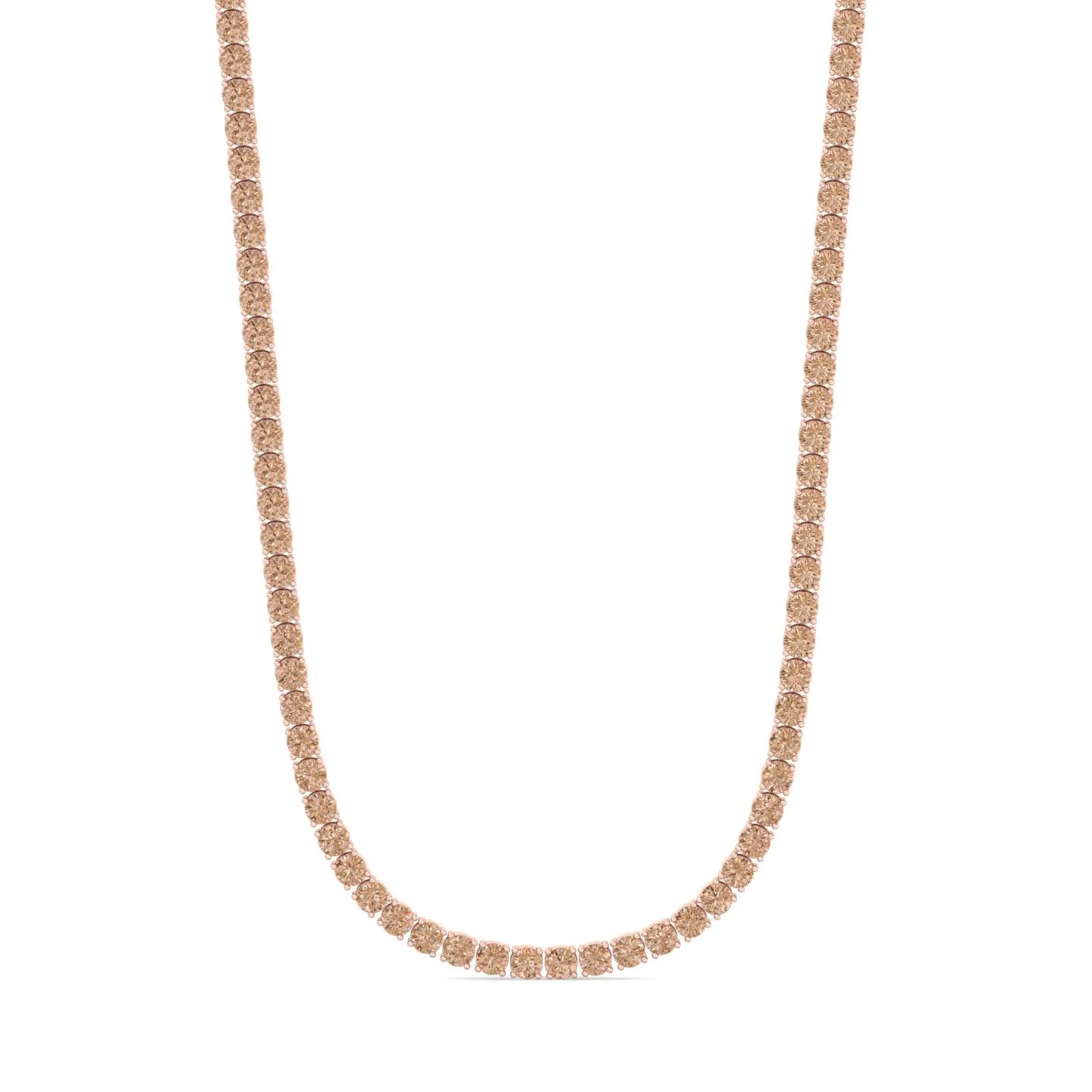 4 Prong Champagne Diamond Tennis Necklace 14K Solid Gold