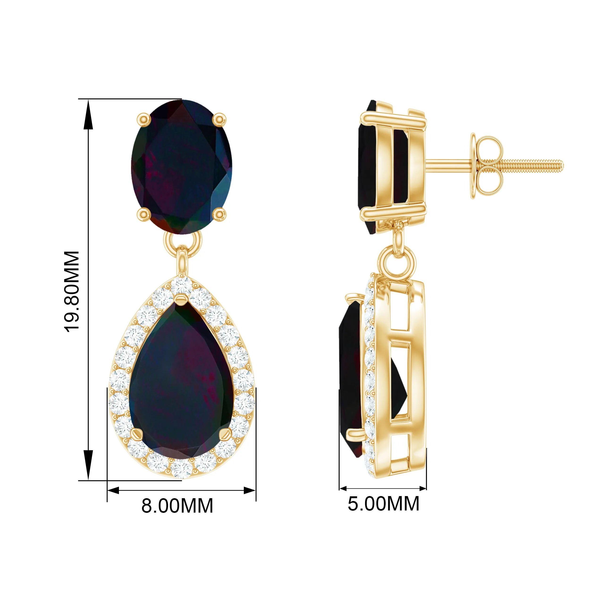 4.25 CT Oval and Pear Shape Black Opal Dangle Earrings with Diamond