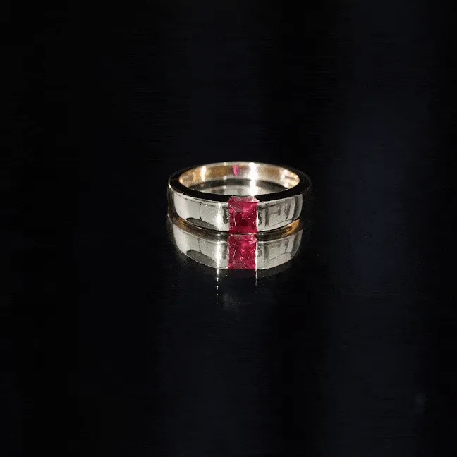 4.5 MM Tension Mount Set Princess Cut Created Ruby Unisex Engagement Ring