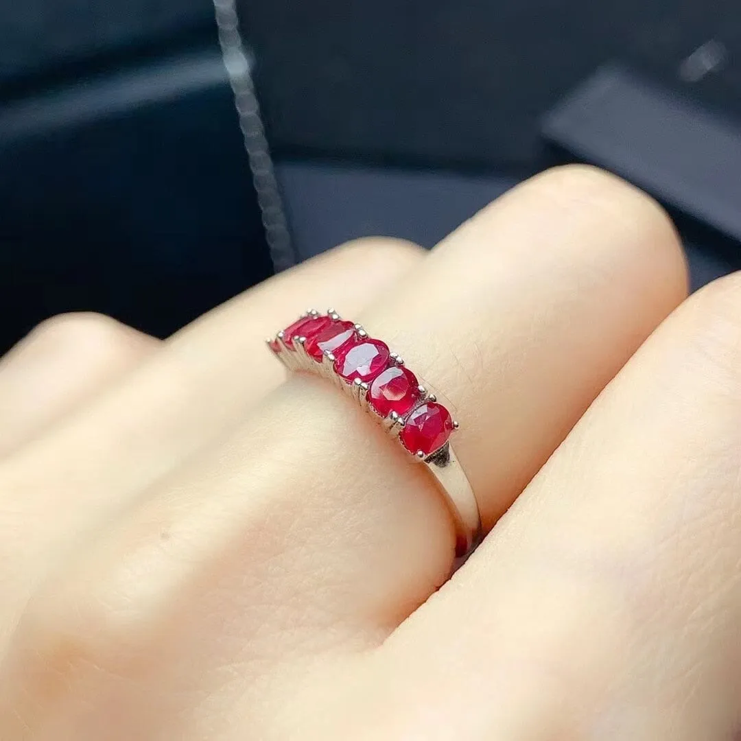 *4MM Natural Myanmar Ruby 925 Sterling Silver Ring