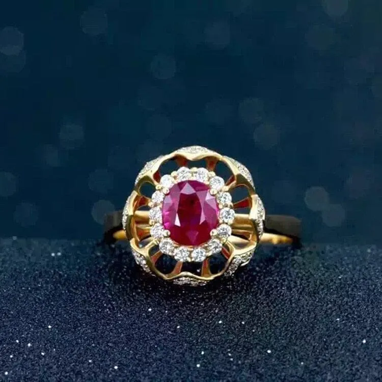 5mm*6mm 0.6ct 100% Natural Ruby Gold Ring