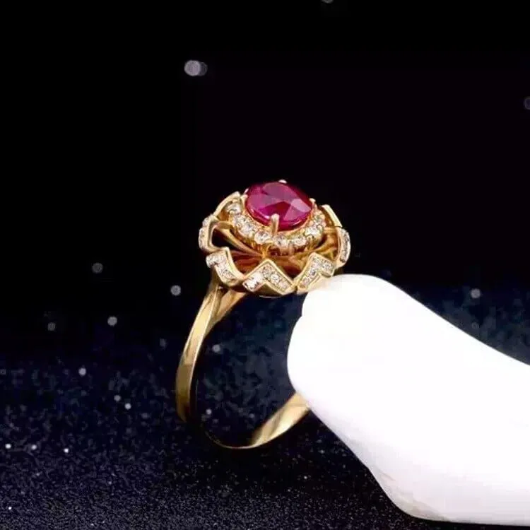 5mm*6mm 0.6ct 100% Natural Ruby Gold Ring