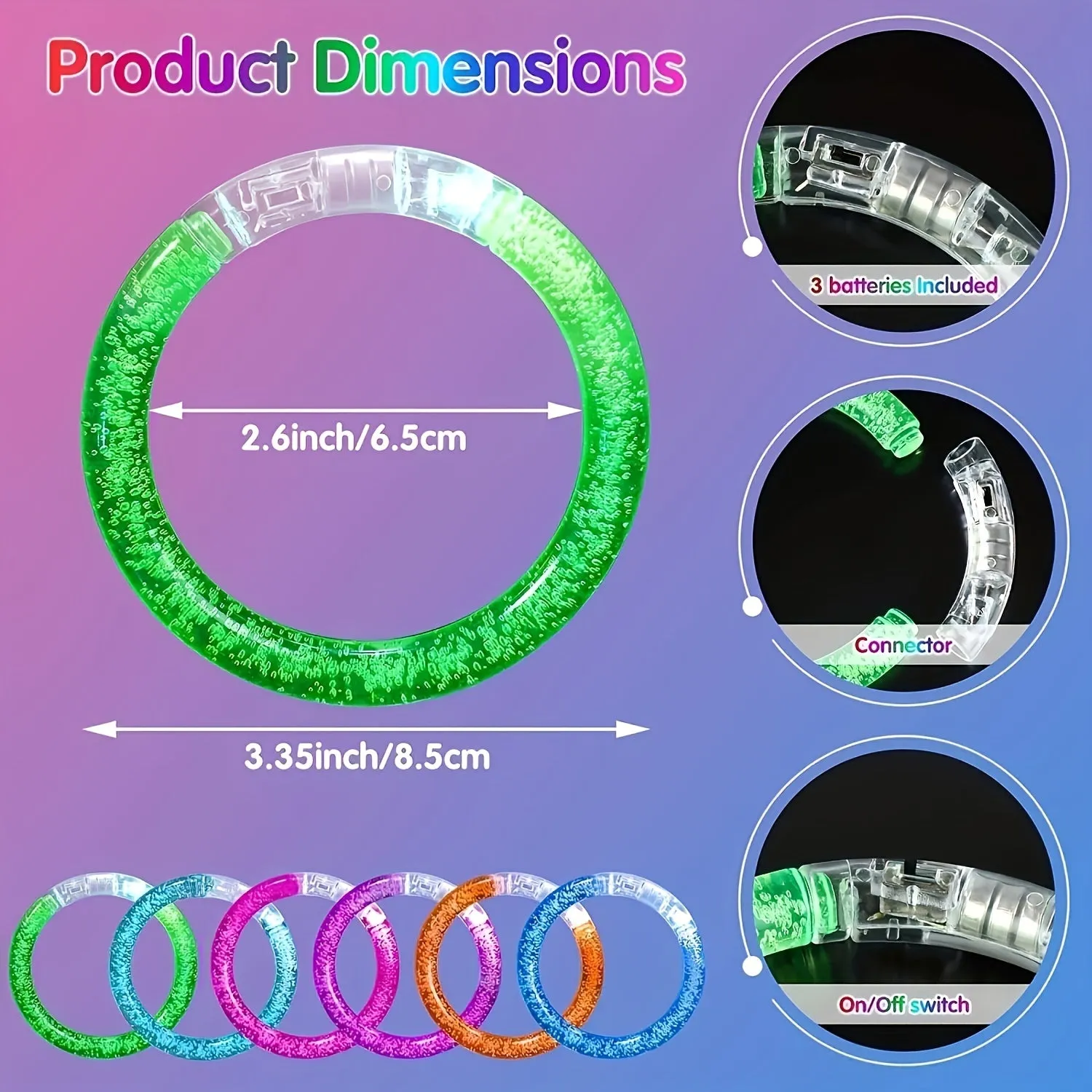 6PC Glow In The Dark LED Bracelets  Party Favors