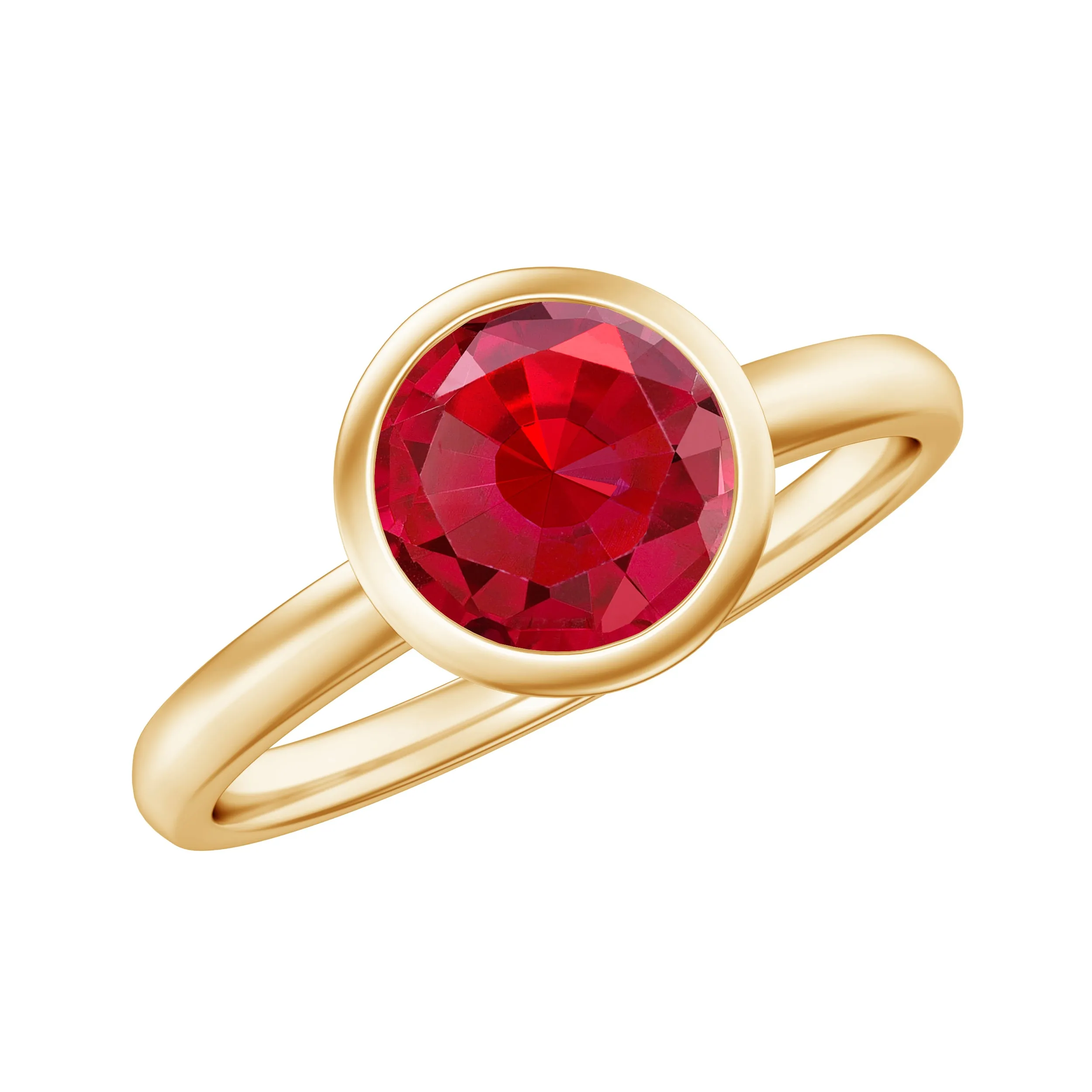 7 MM Round Created Ruby Solitaire Ring in Bezel Setting