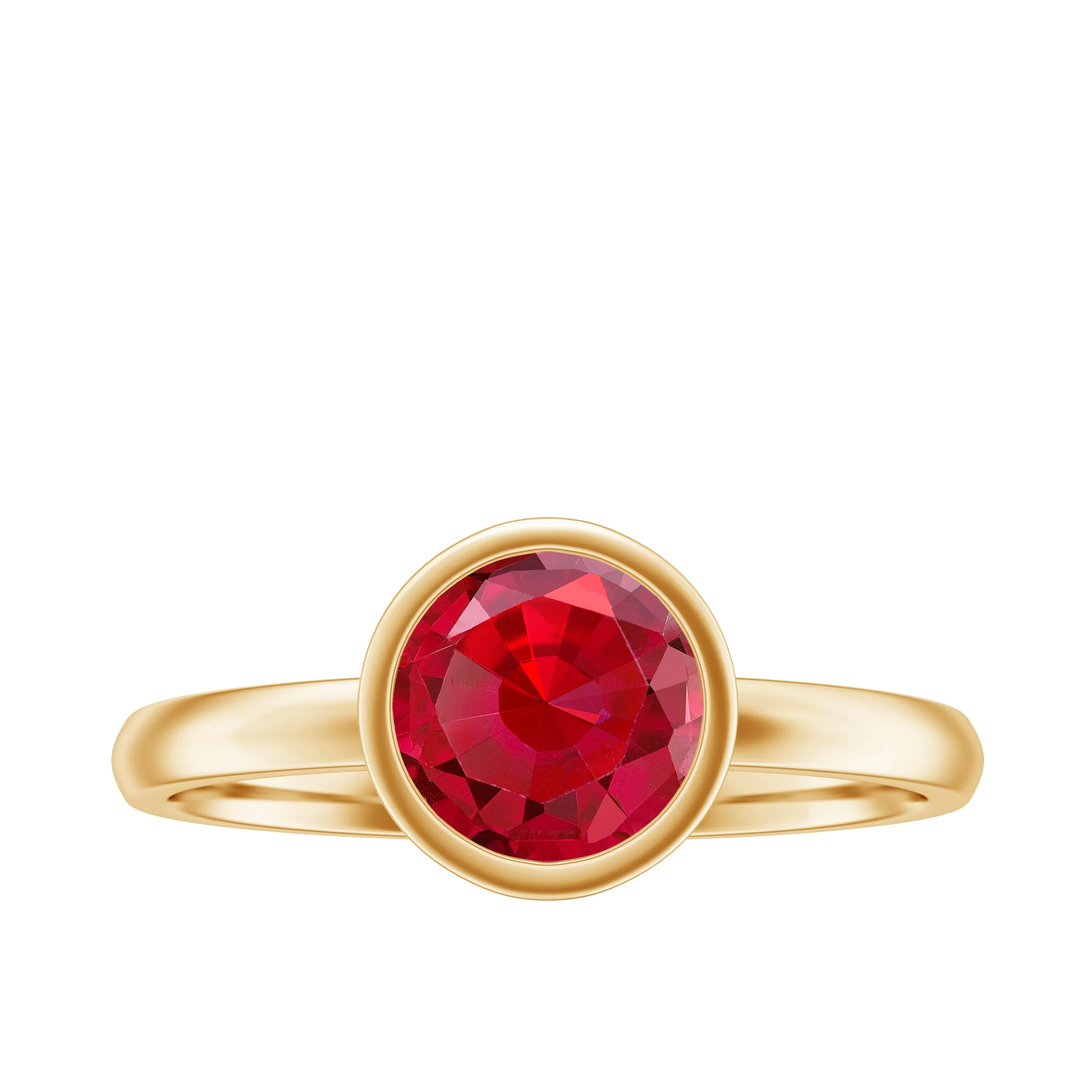 7 MM Round Created Ruby Solitaire Ring in Bezel Setting