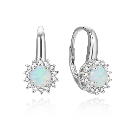 925 Sterling Silver Lever back Opal  Dangle