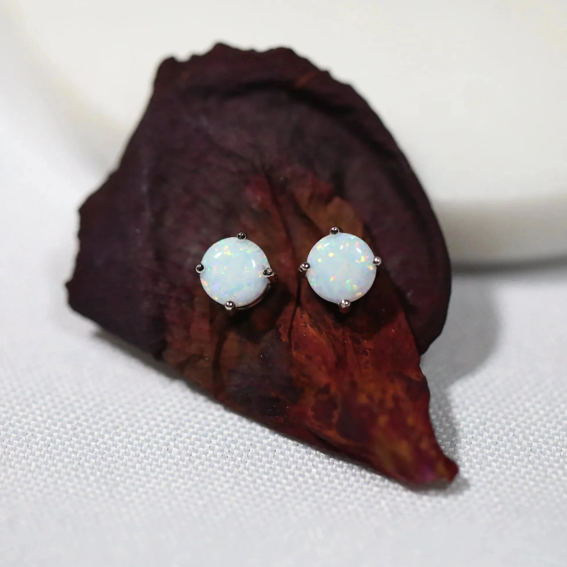 925 Sterling Silver Opal Stud Earrings