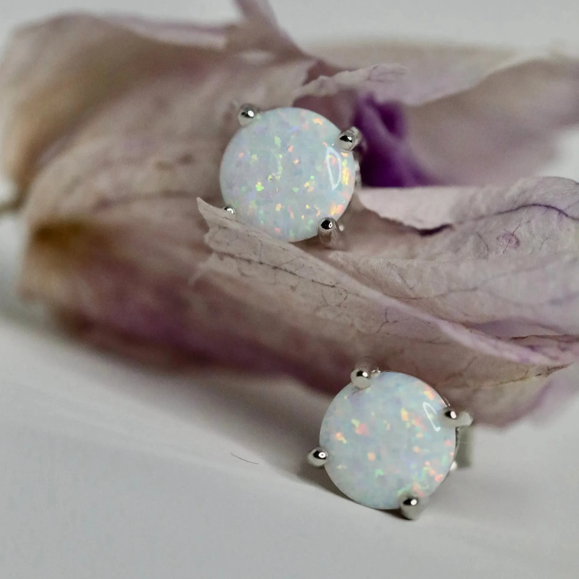 925 Sterling Silver Opal Stud Earrings