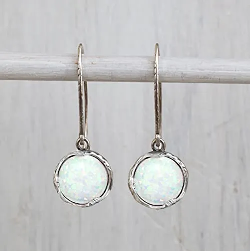 925 Sterling Silver White Opal Dangle Earrings For Women; Vintage Style White Opal October Birthstone Jewelry for Women; Dangling White Stone Earrings