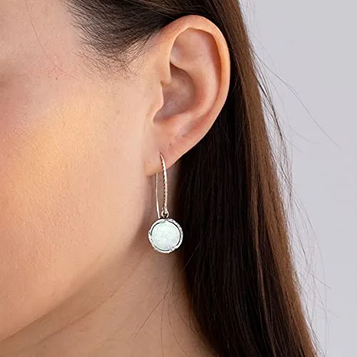 925 Sterling Silver White Opal Dangle Earrings For Women; Vintage Style White Opal October Birthstone Jewelry for Women; Dangling White Stone Earrings