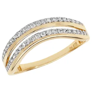 9CT GOLD 2 ROW PAVE SET CZ WAVE RING