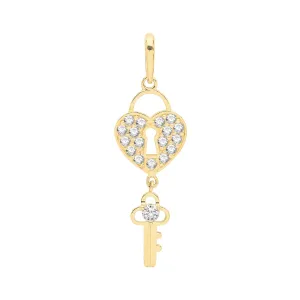 9CT GOLD CZ HEART AND KEY PENDANT