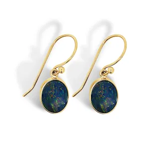 9ct Yellow Gold Oval Australian Opal Drop Earrings