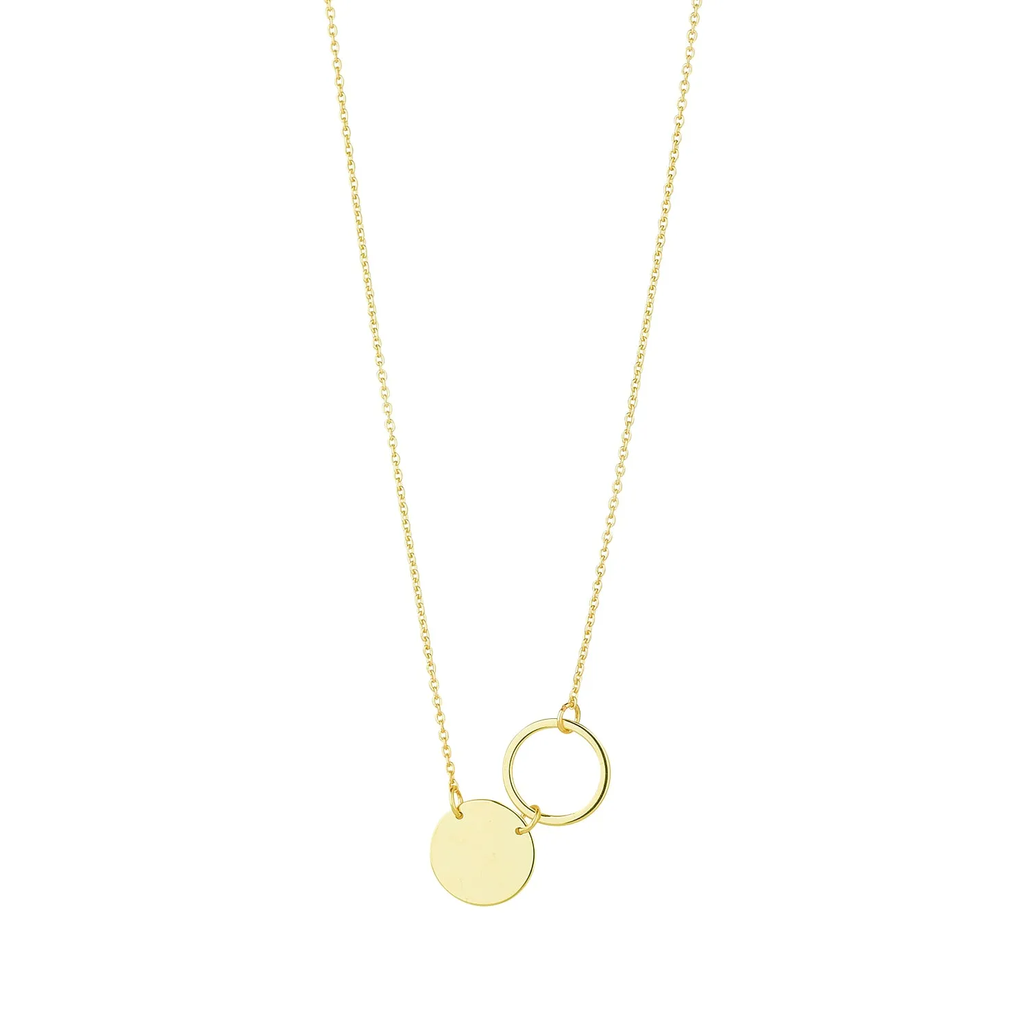 9kt Gold Disc & Circle Pendant Necklace