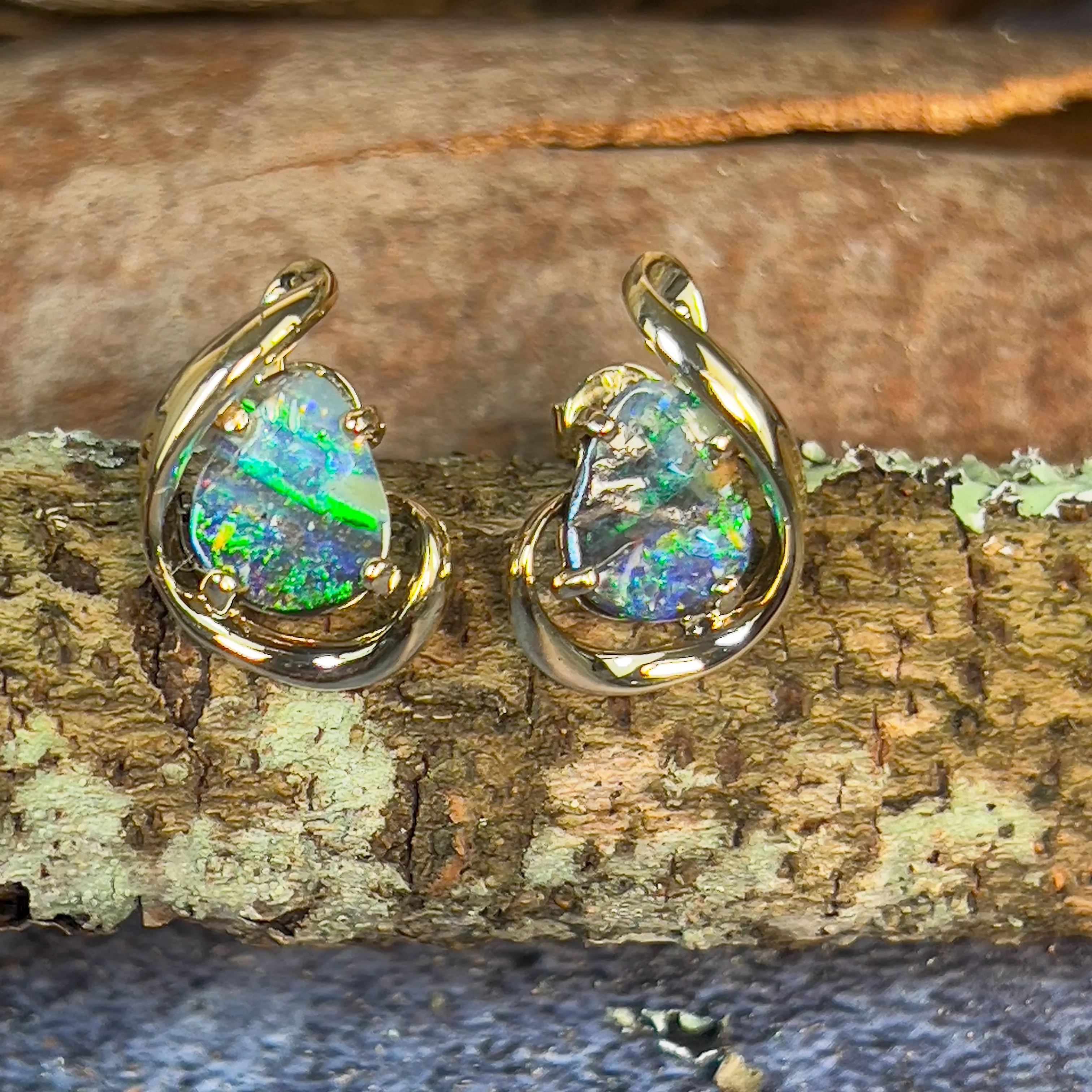 9kt Pair of Gold Boulder Opal 3.79ct earrings