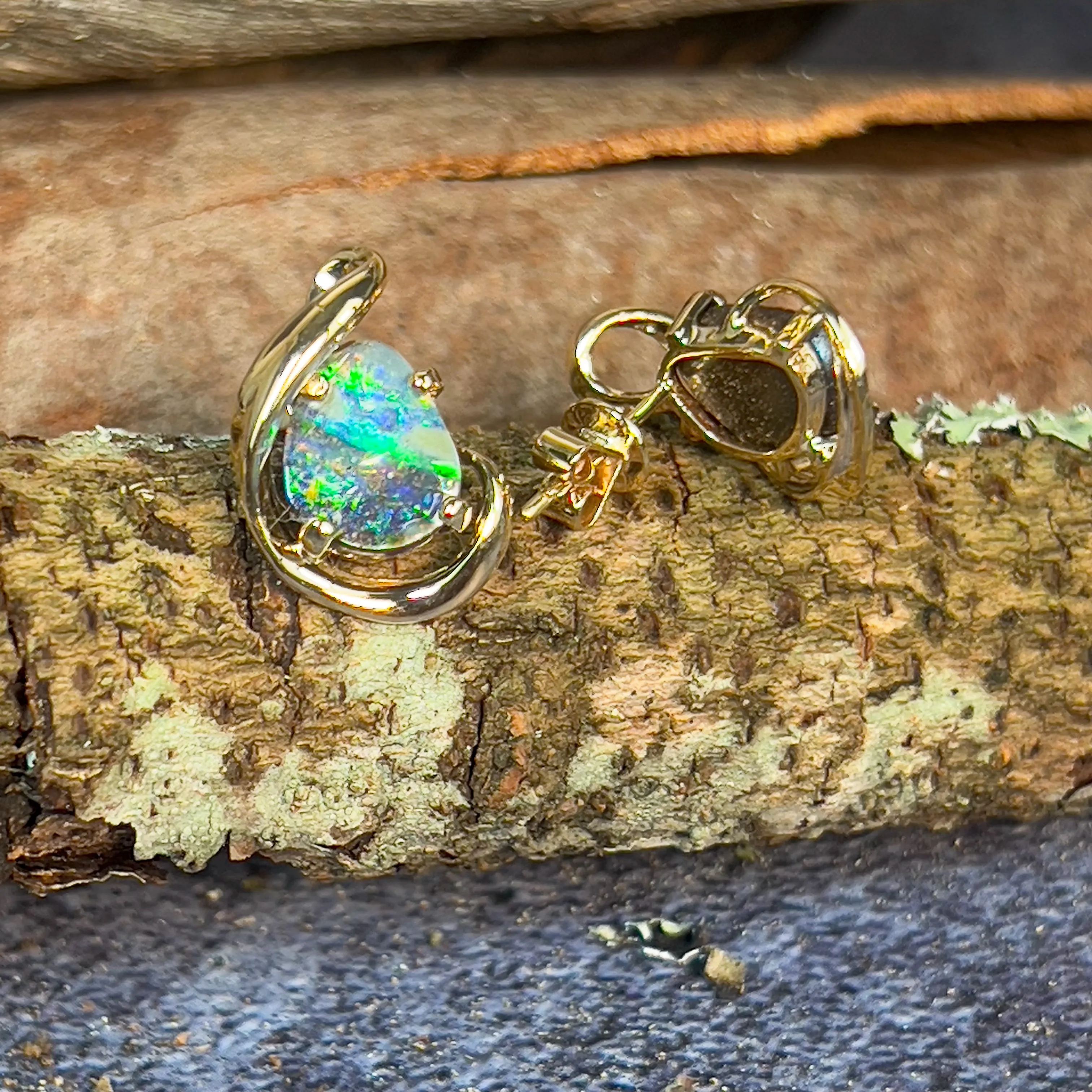 9kt Pair of Gold Boulder Opal 3.79ct earrings