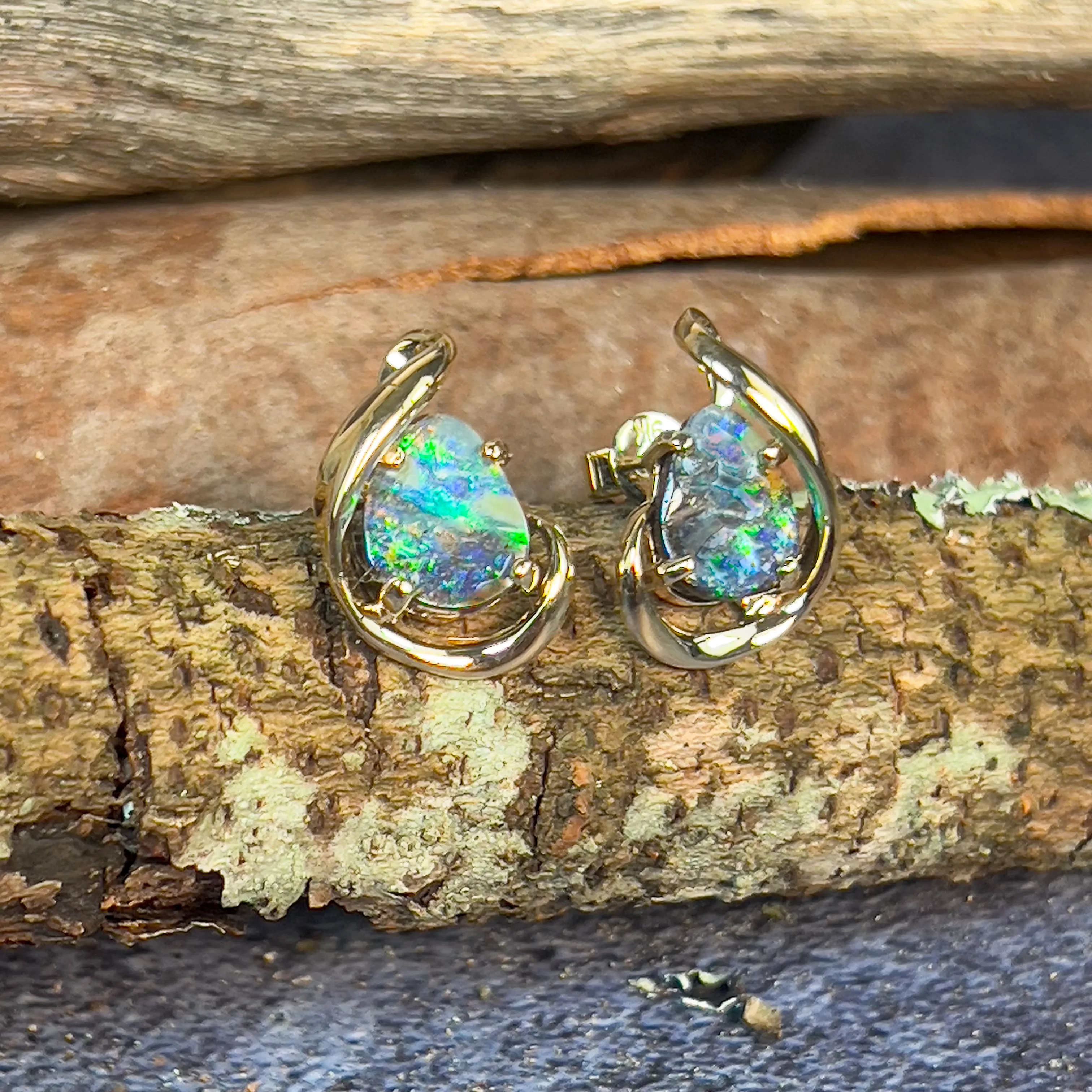 9kt Pair of Gold Boulder Opal 3.79ct earrings