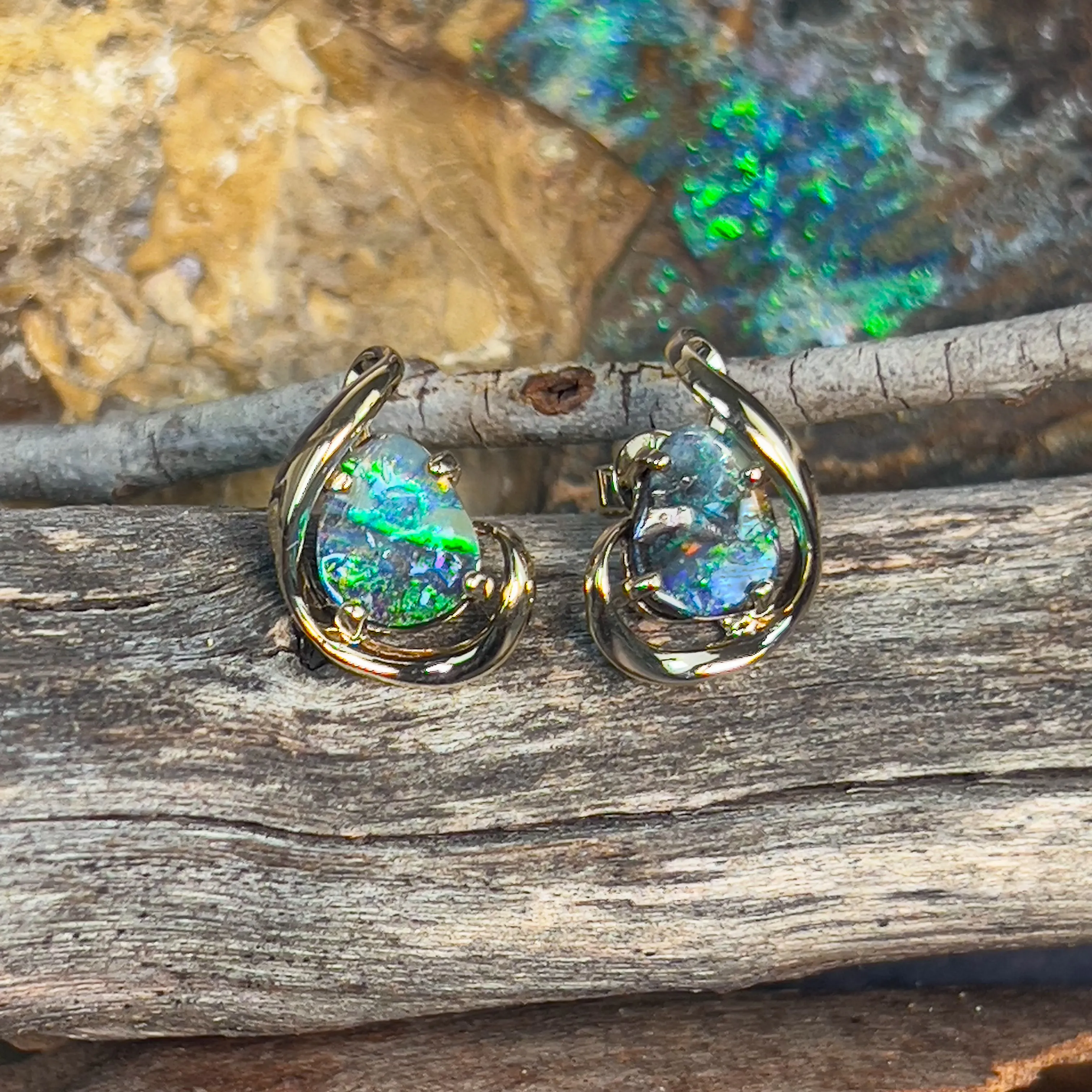 9kt Pair of Gold Boulder Opal 3.79ct earrings