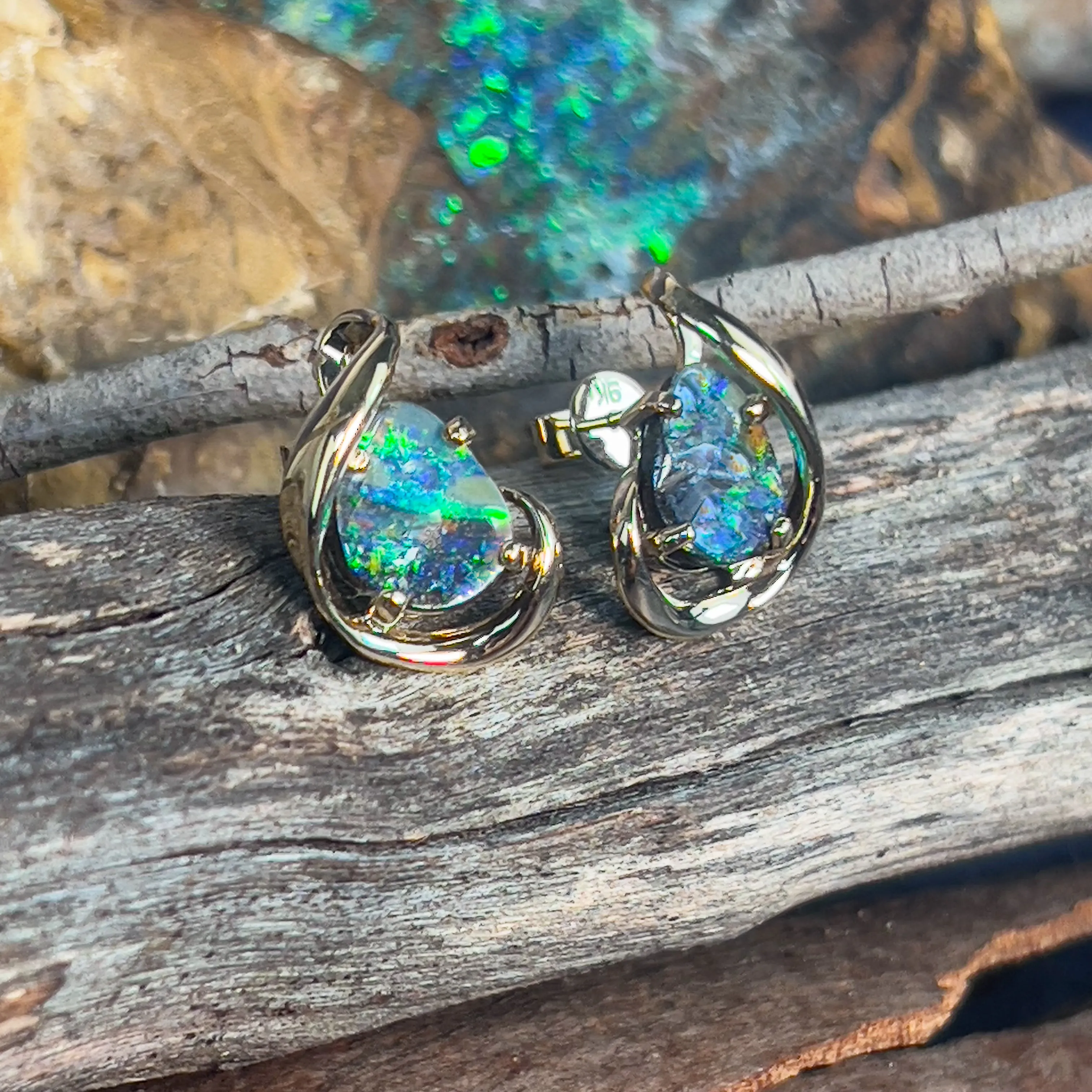 9kt Pair of Gold Boulder Opal 3.79ct earrings