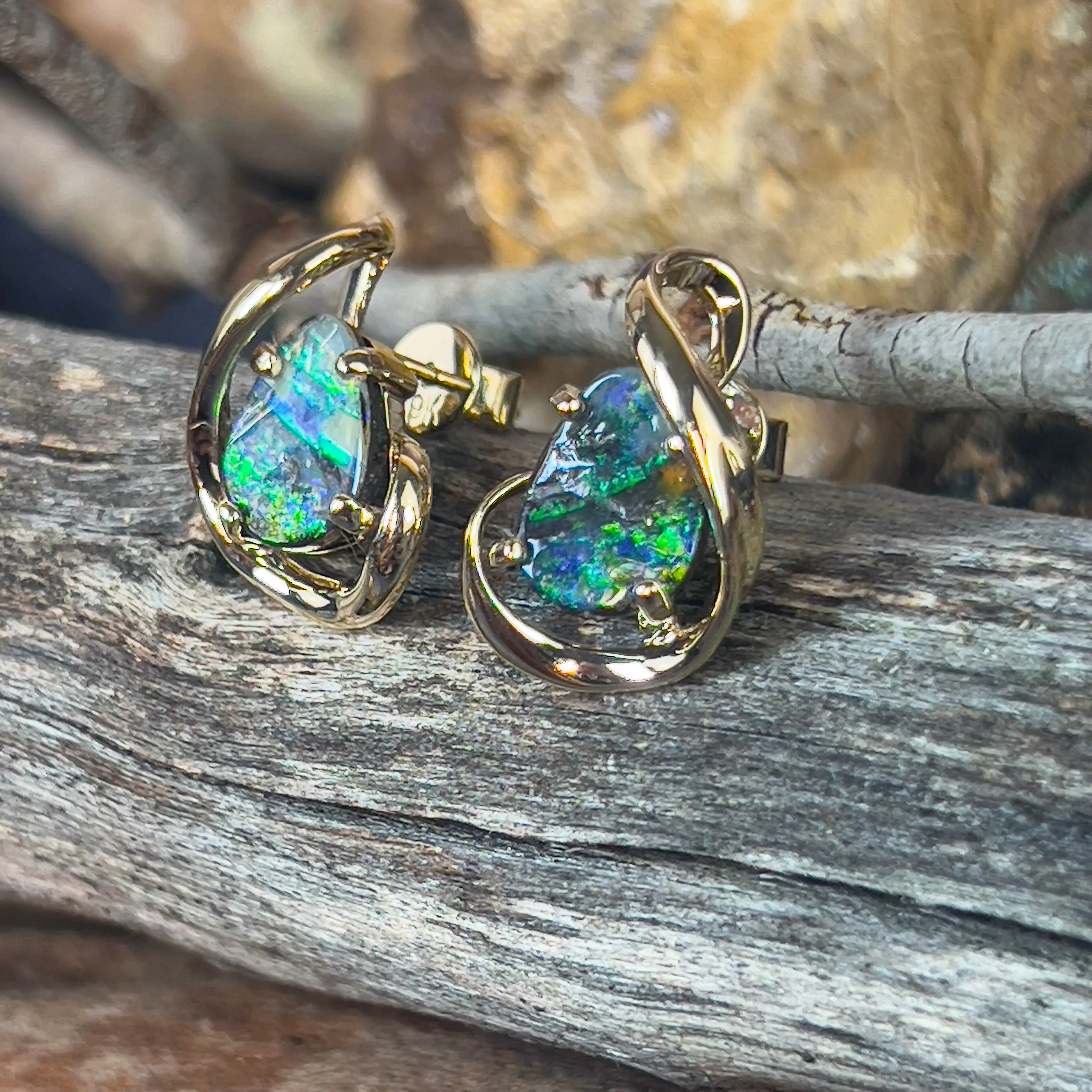 9kt Pair of Gold Boulder Opal 3.79ct earrings