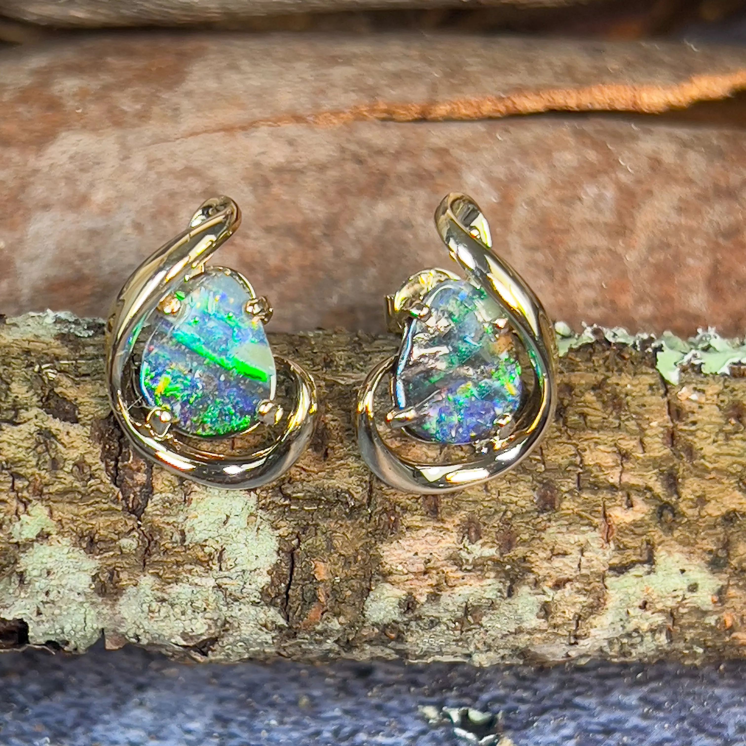 9kt Pair of Gold Boulder Opal 3.79ct earrings