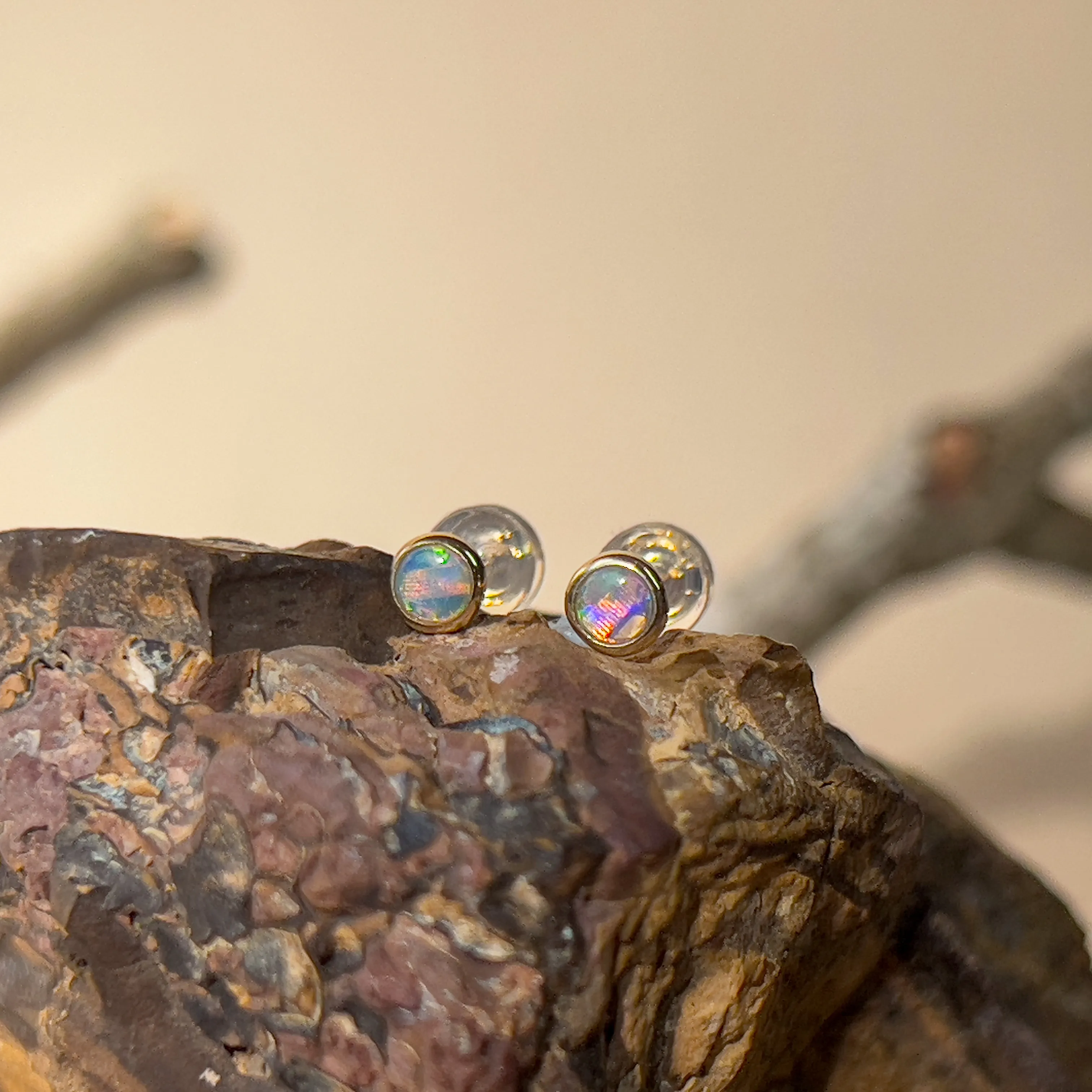 9KT Yellow Gold Crystal Opal Stud Earrings, 4mm, Handmade Dainty Gift for Her, Birthstone Jewelry