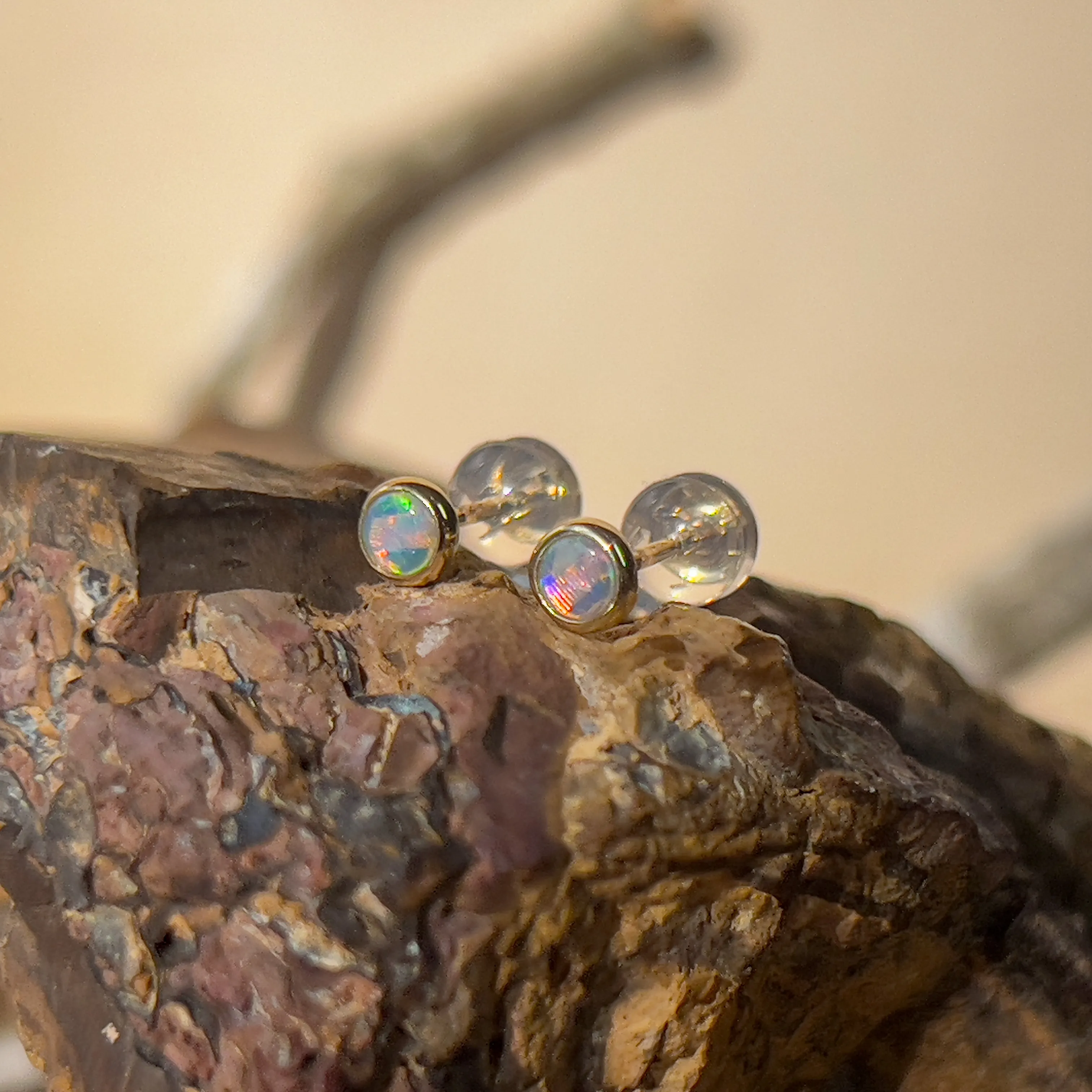 9KT Yellow Gold Crystal Opal Stud Earrings, 4mm, Handmade Dainty Gift for Her, Birthstone Jewelry