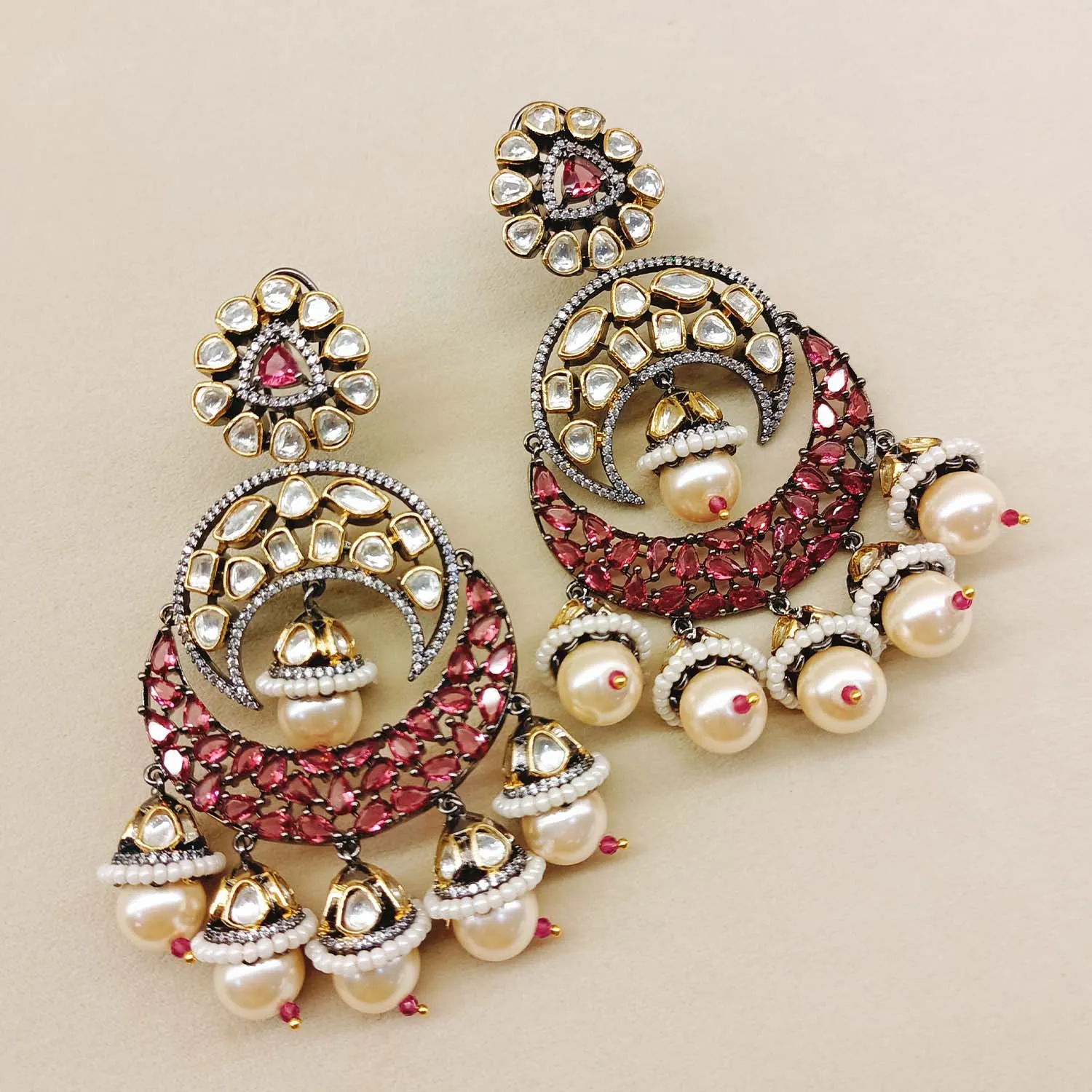 Aanandita Rose Pink Rhodium Plated Victorian Earrings