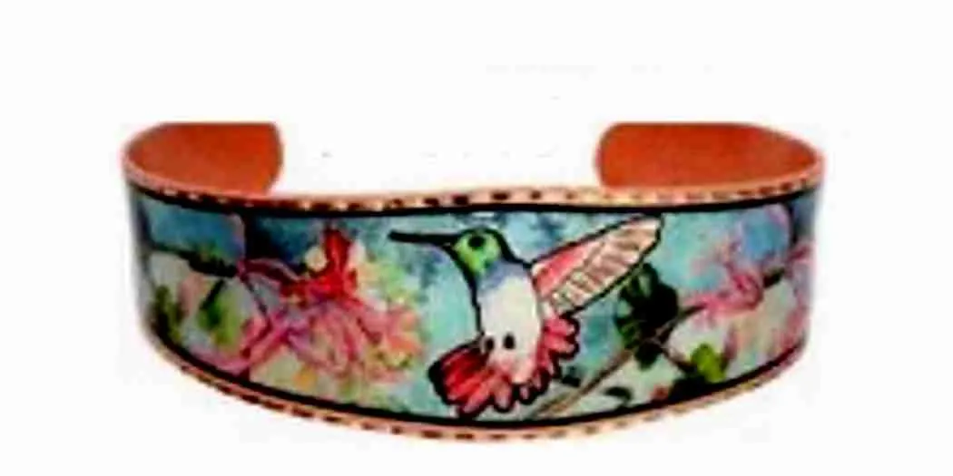 All Copper Bracelet Hand Made Hummingbird Colorful art