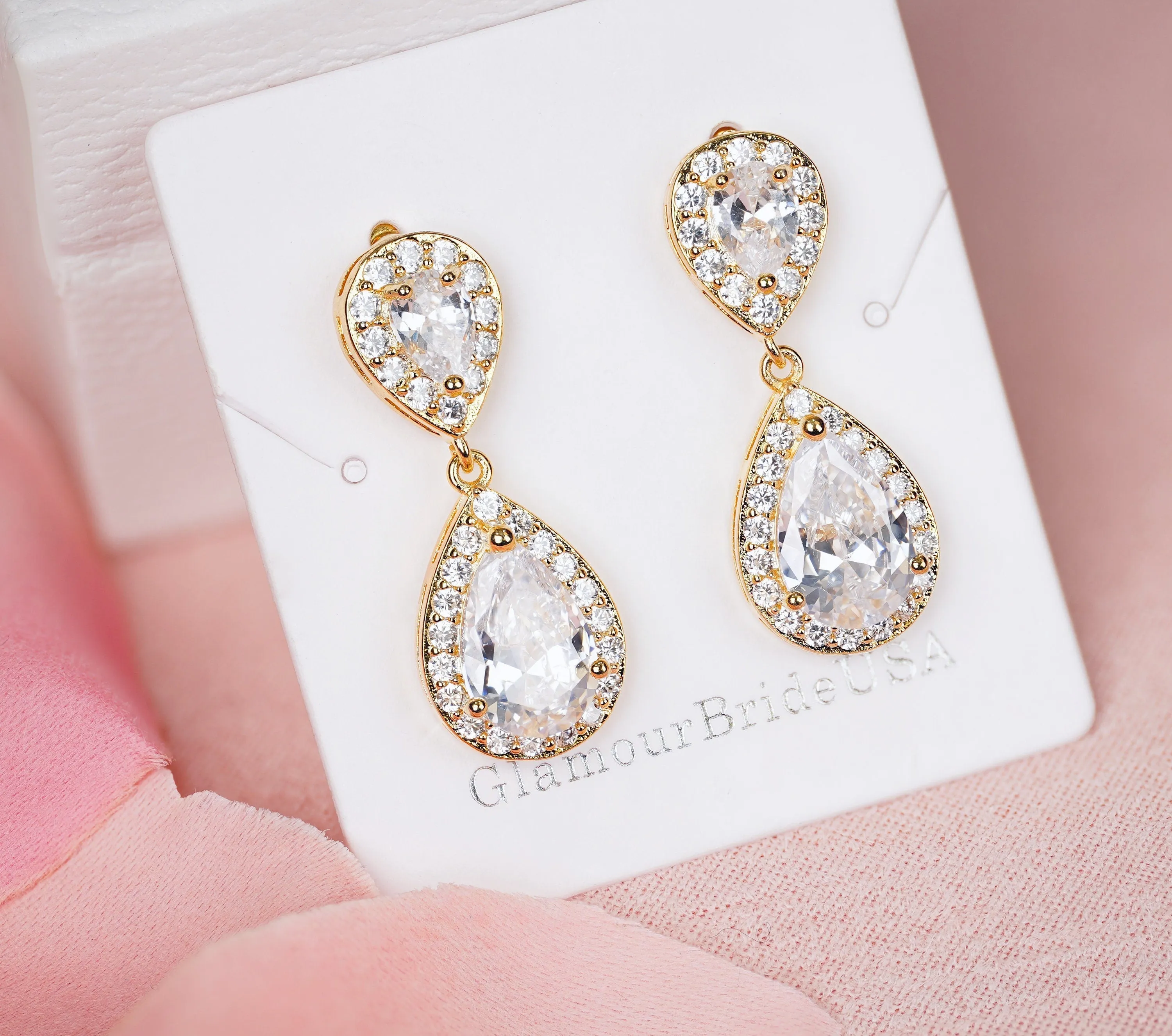 Amanda - Gold Crystal Tear Drop Earrings