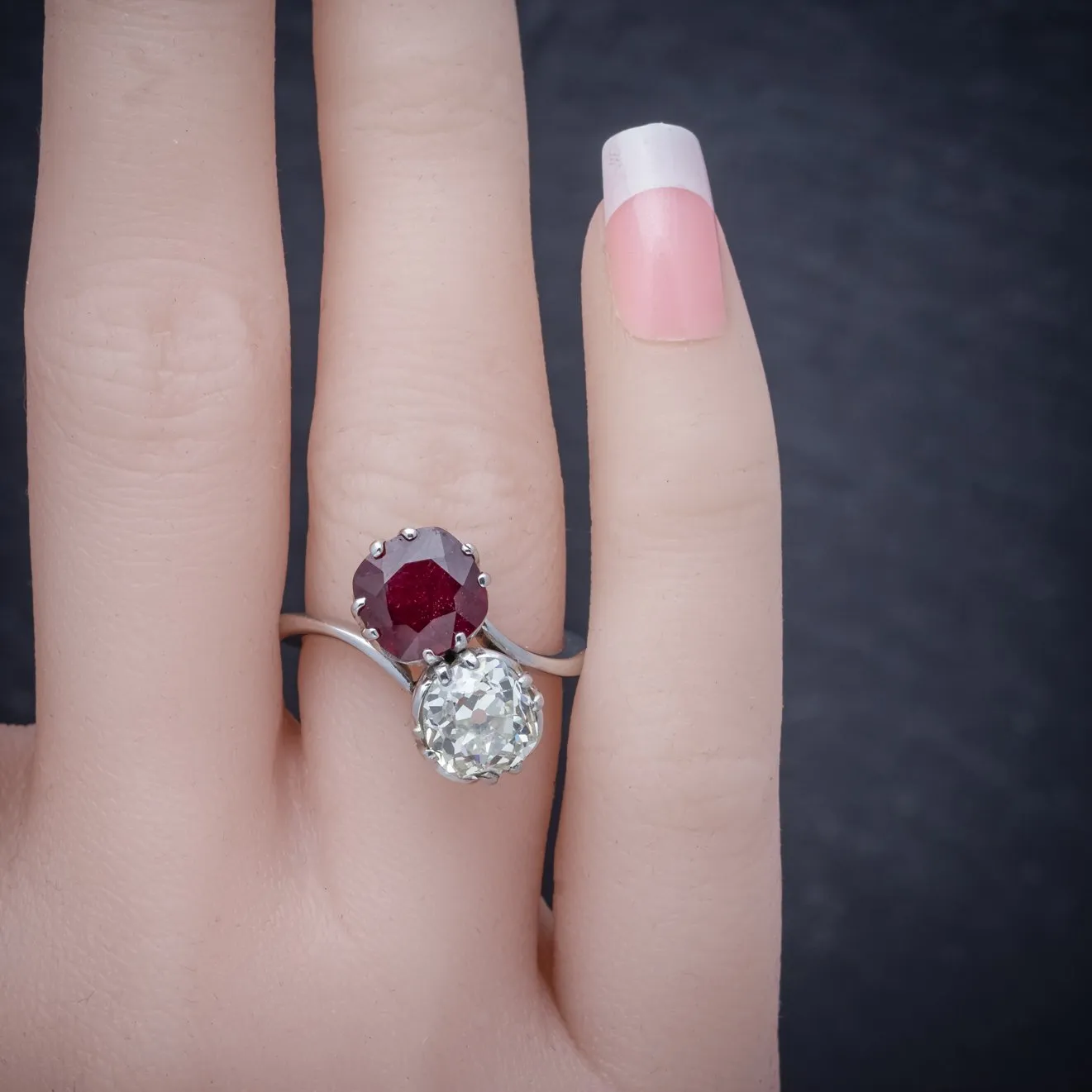 Antique Edwardian Ruby Diamond Twist Ring Platinum Circa 1915