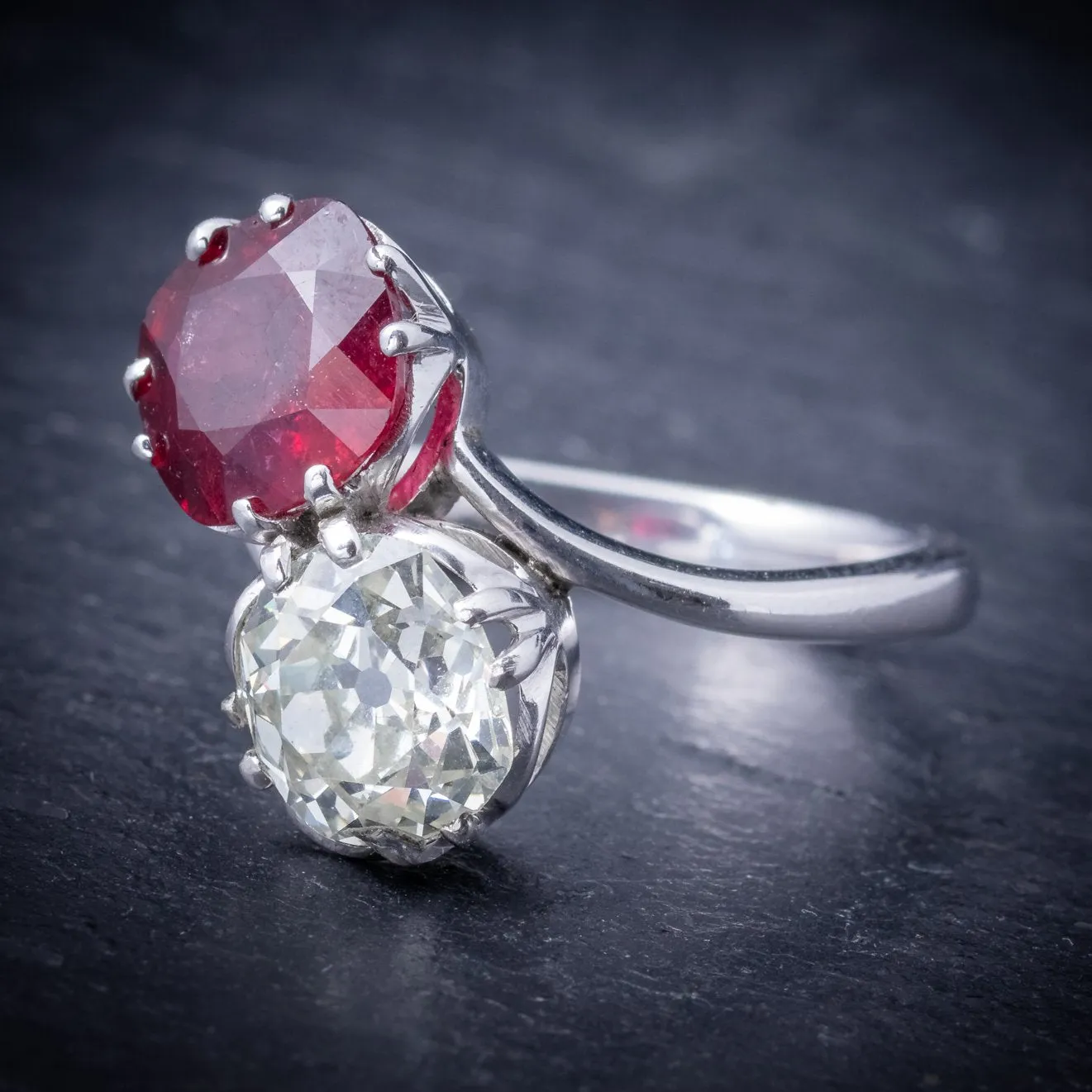 Antique Edwardian Ruby Diamond Twist Ring Platinum Circa 1915