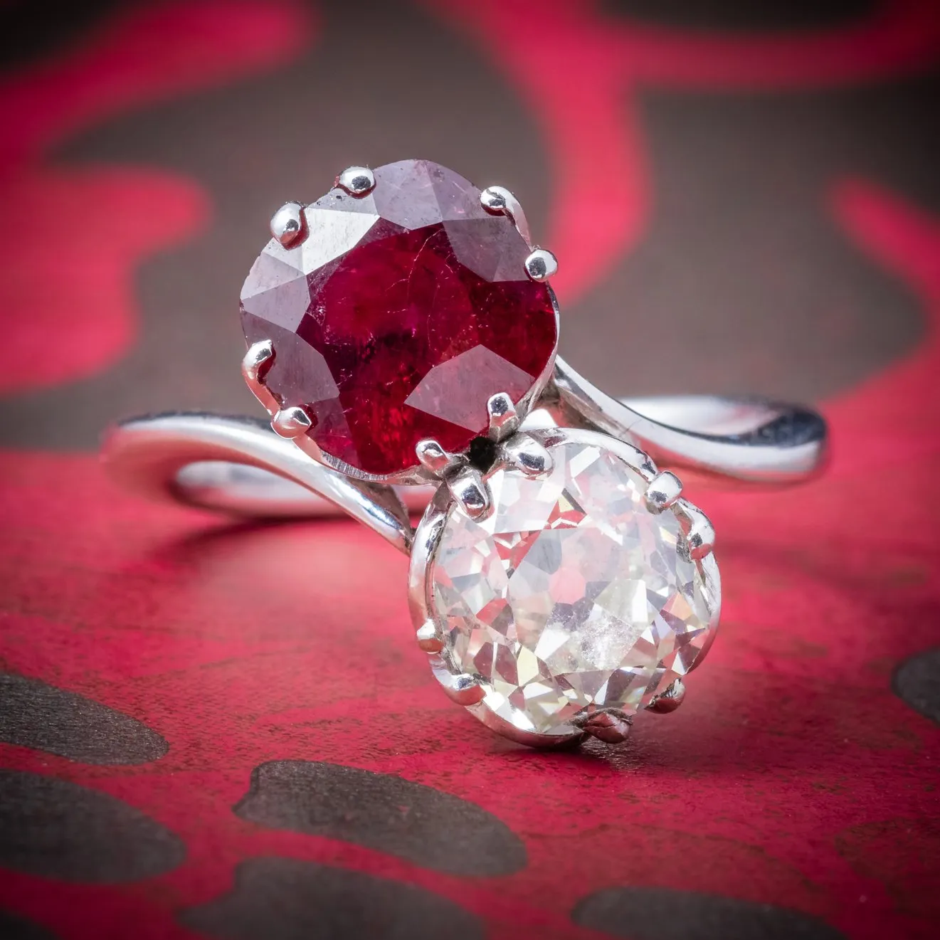 Antique Edwardian Ruby Diamond Twist Ring Platinum Circa 1915