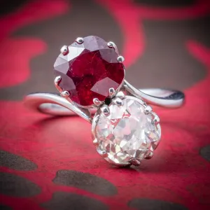 Antique Edwardian Ruby Diamond Twist Ring Platinum Circa 1915