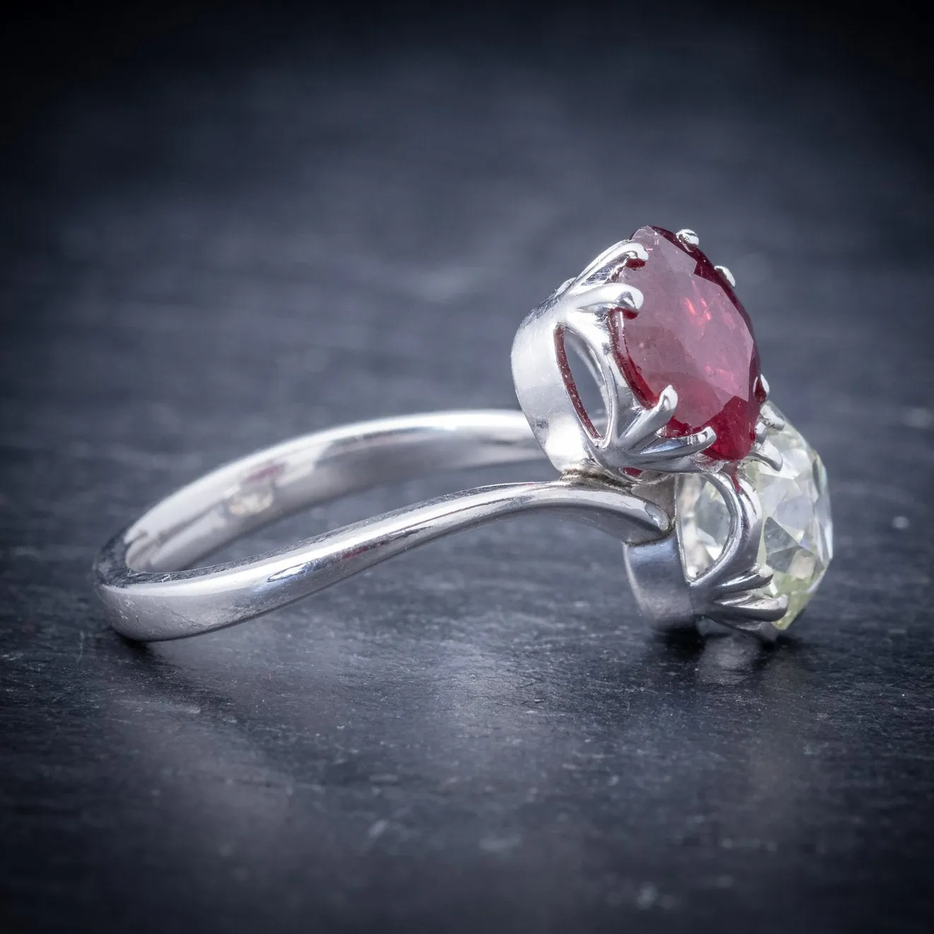 Antique Edwardian Ruby Diamond Twist Ring Platinum Circa 1915