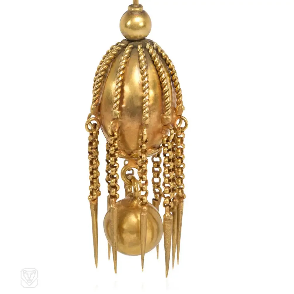 Antique gold bead and fringe earrings